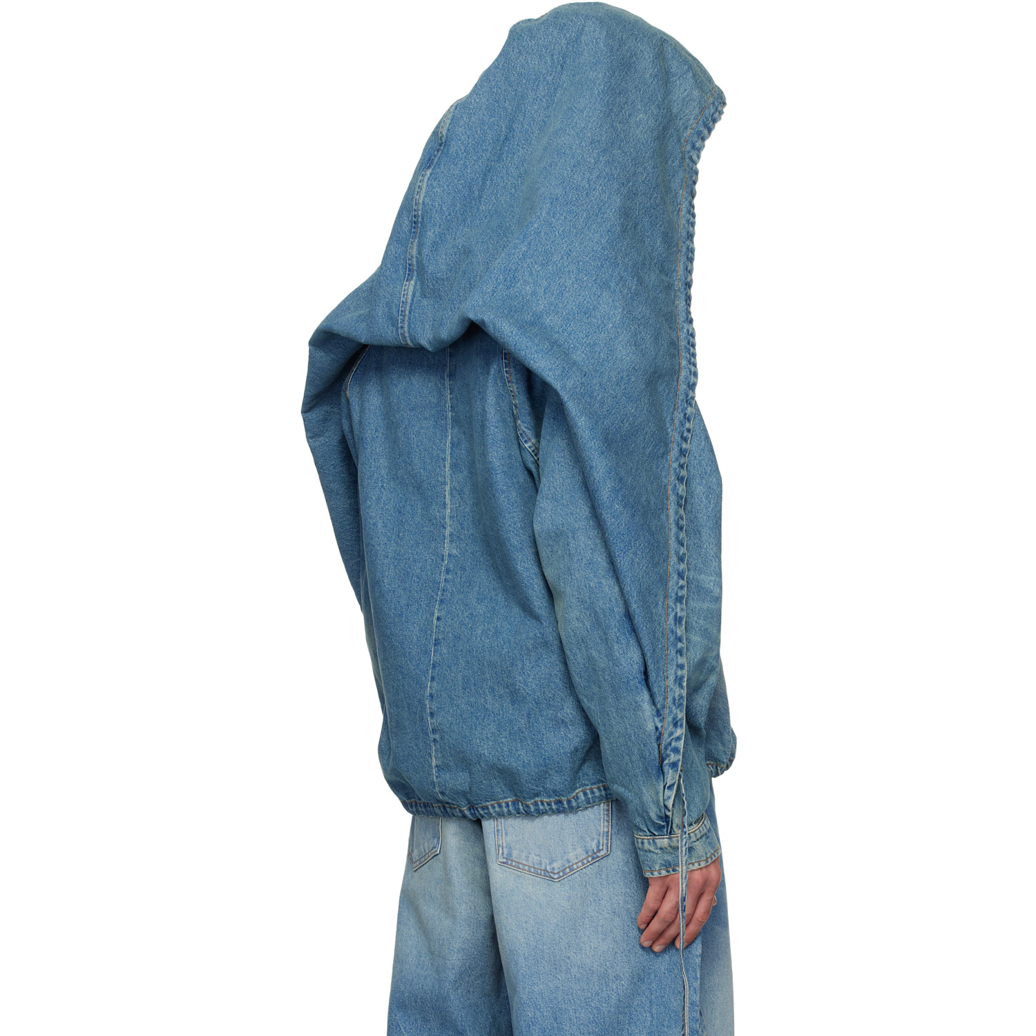  Egonlab Blue Convertible Hooded Denim Jacket 