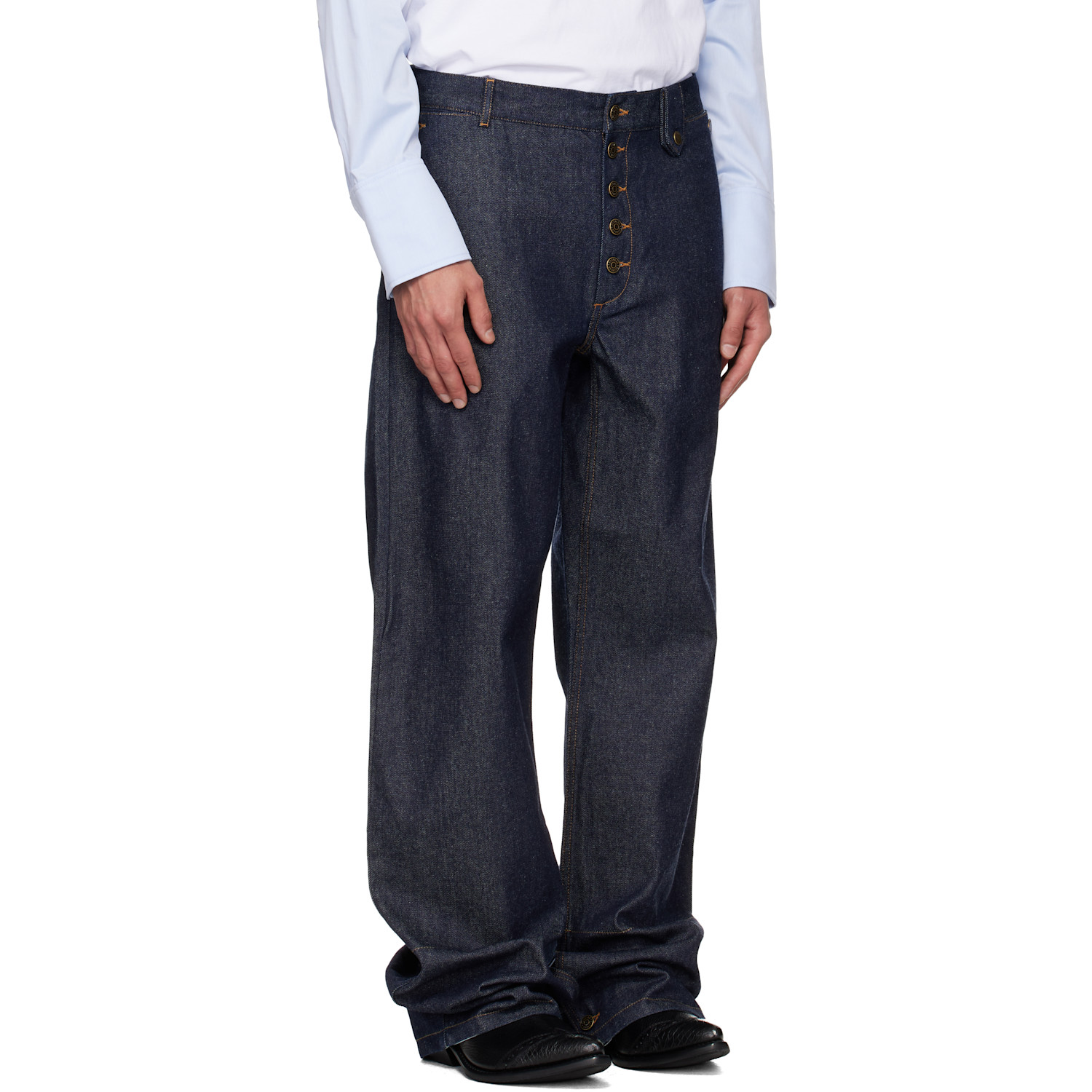  Egonlab Navy Contrasted Hem Jeans 