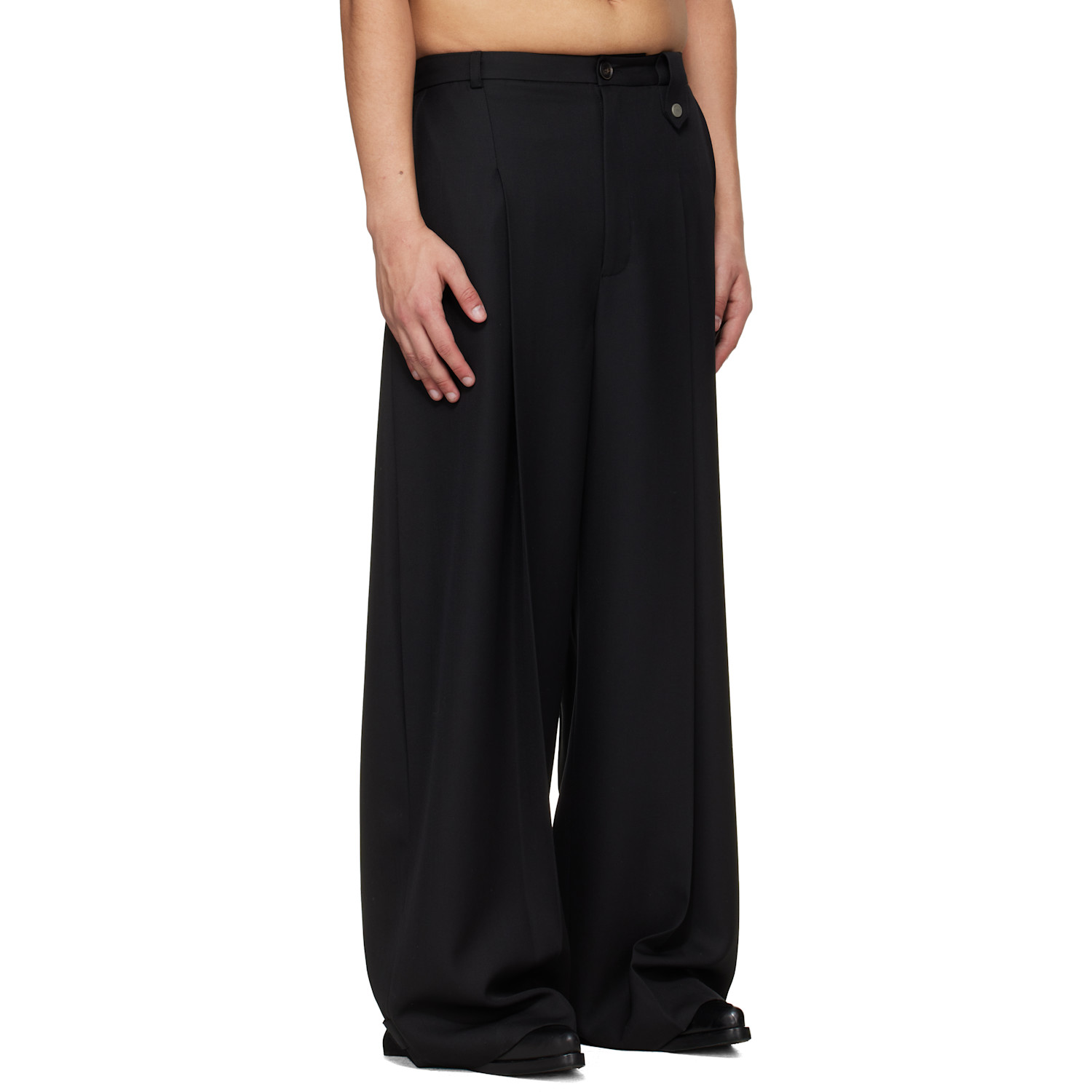  Egonlab Black Fluid Tailored Wide Leg Trousers 