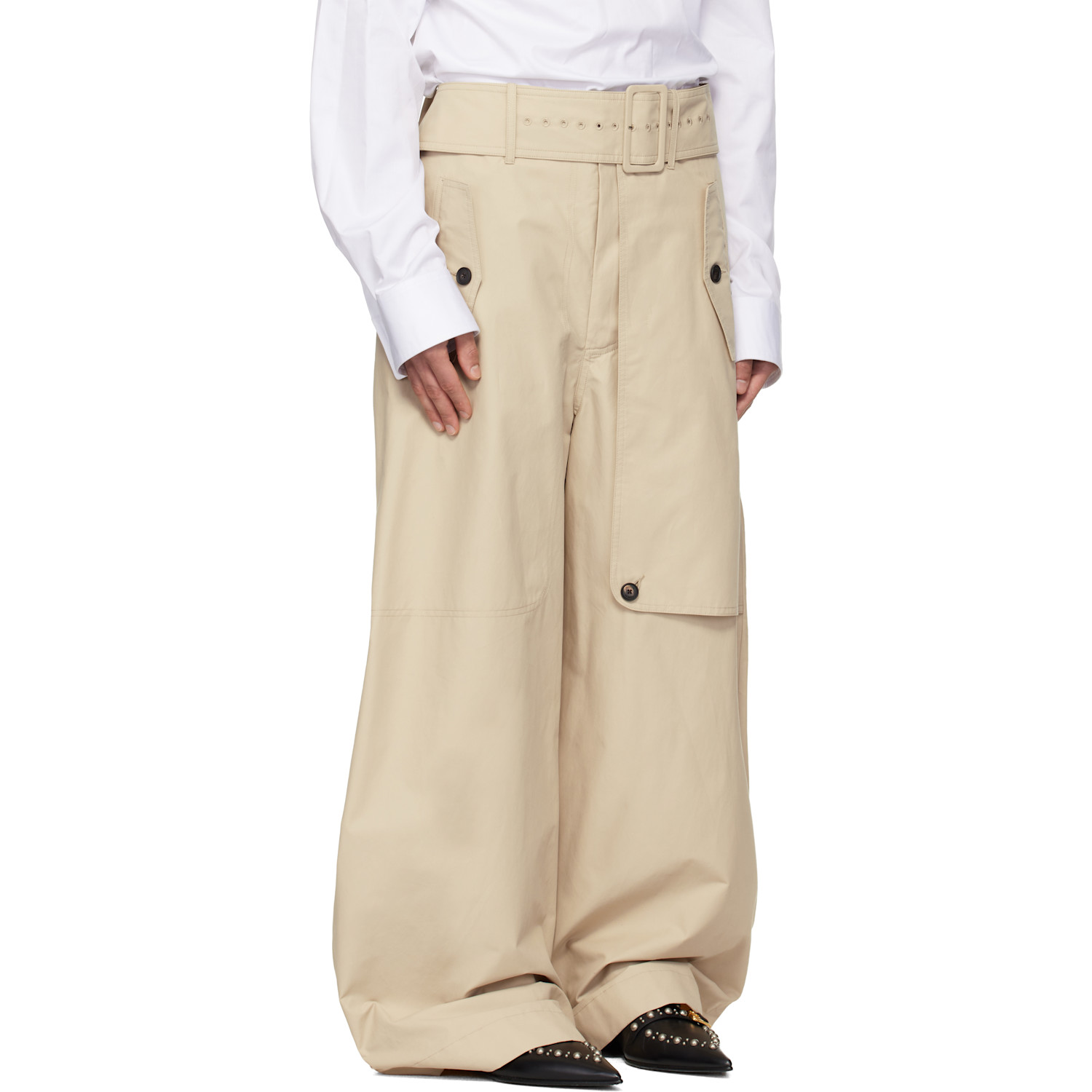  Egonlab Beige Belted Trench Trousers. 