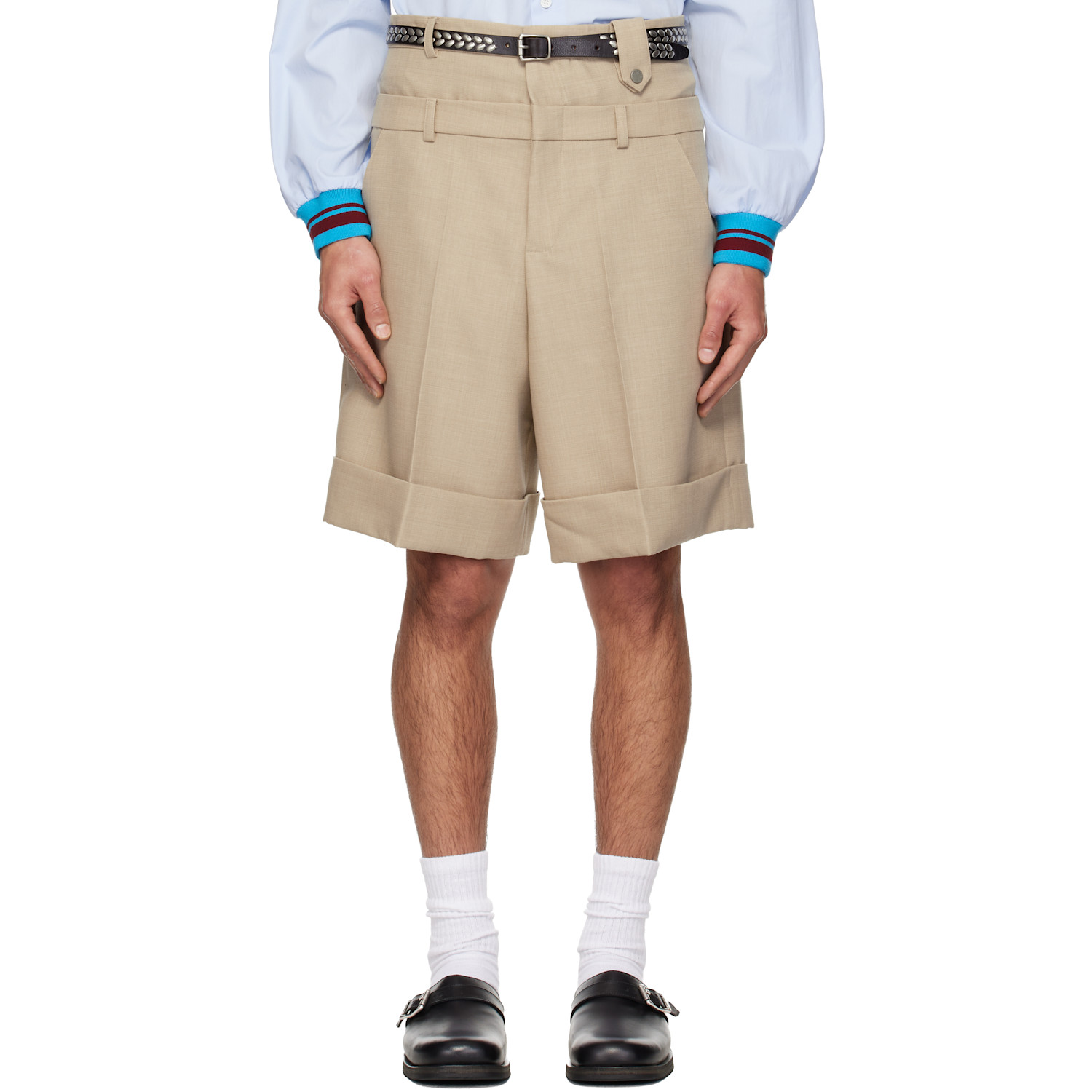 EGONlab Beige Double Waist Wool Shorts