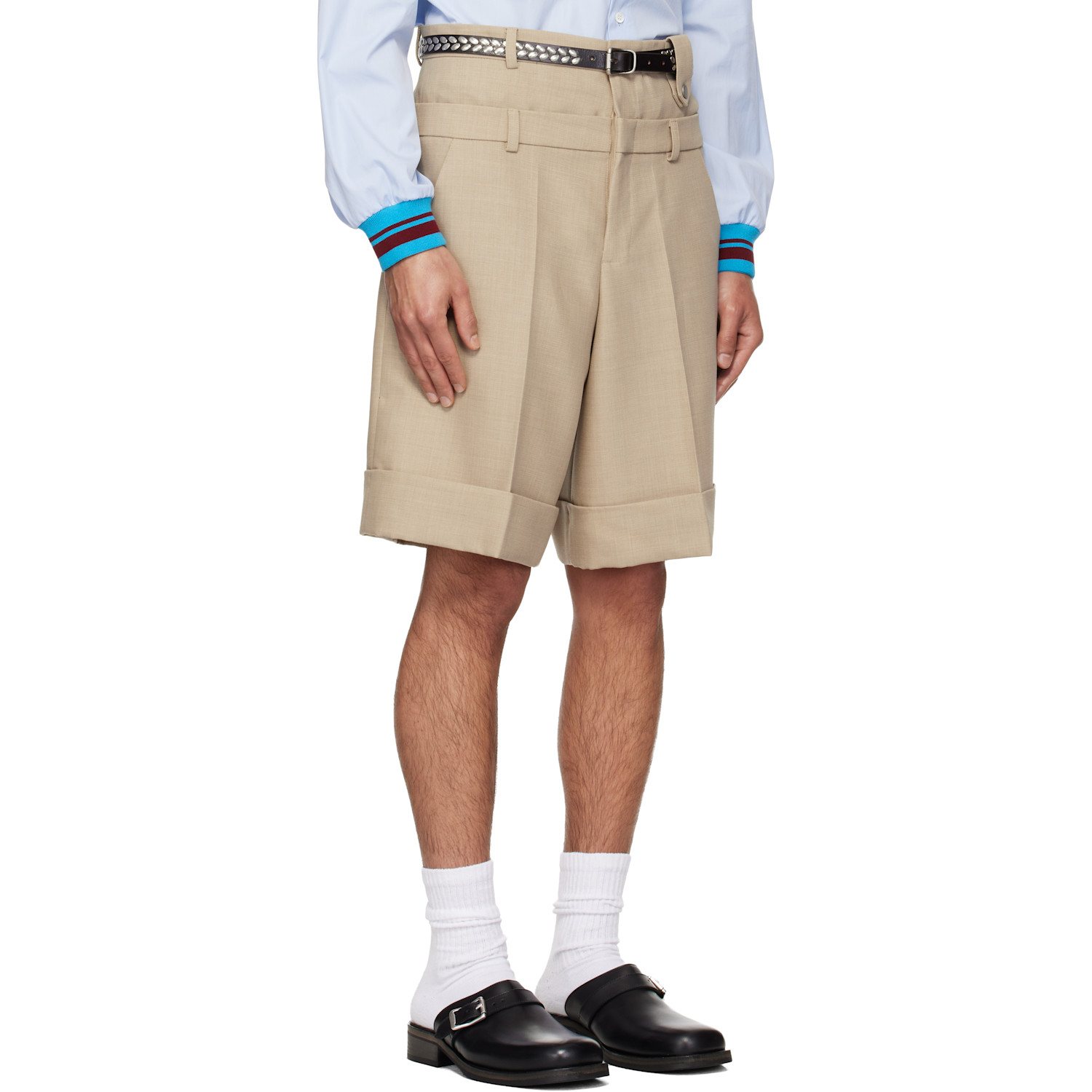  Egonlab Beige Double Waist Wool Shorts 