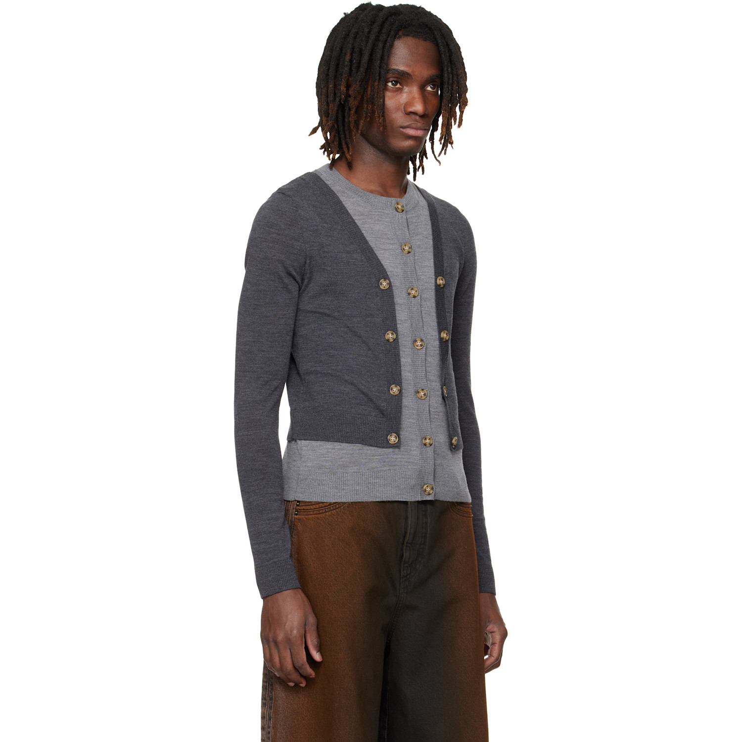  Egonlab Gray Illusion Layered Cardigan 