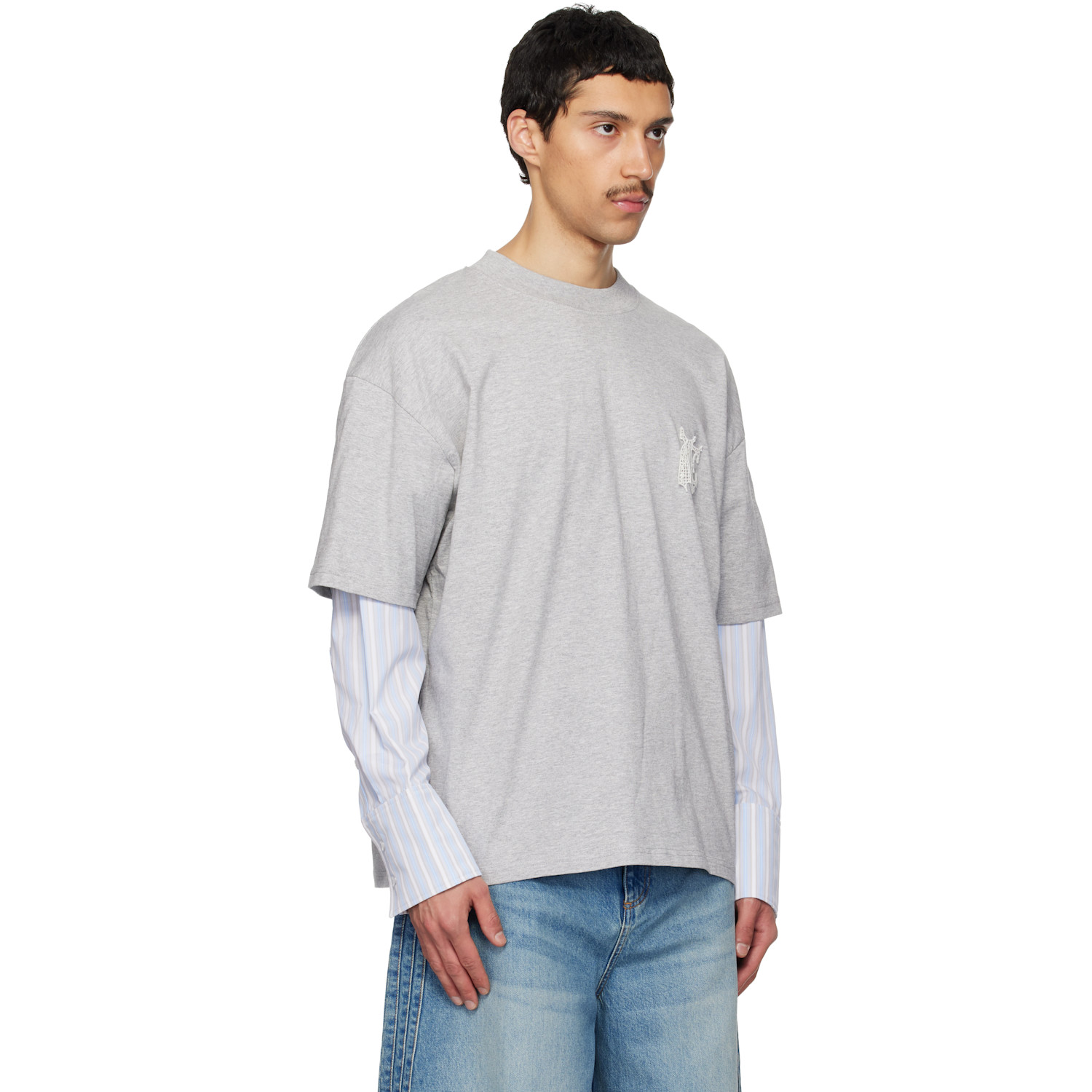  Egonlab Gray Sculpted Cotton Shirt T-shirt 
