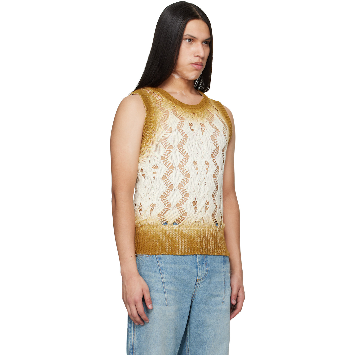  Egonlab Tan & Off-white Textured Knit Tank Top 