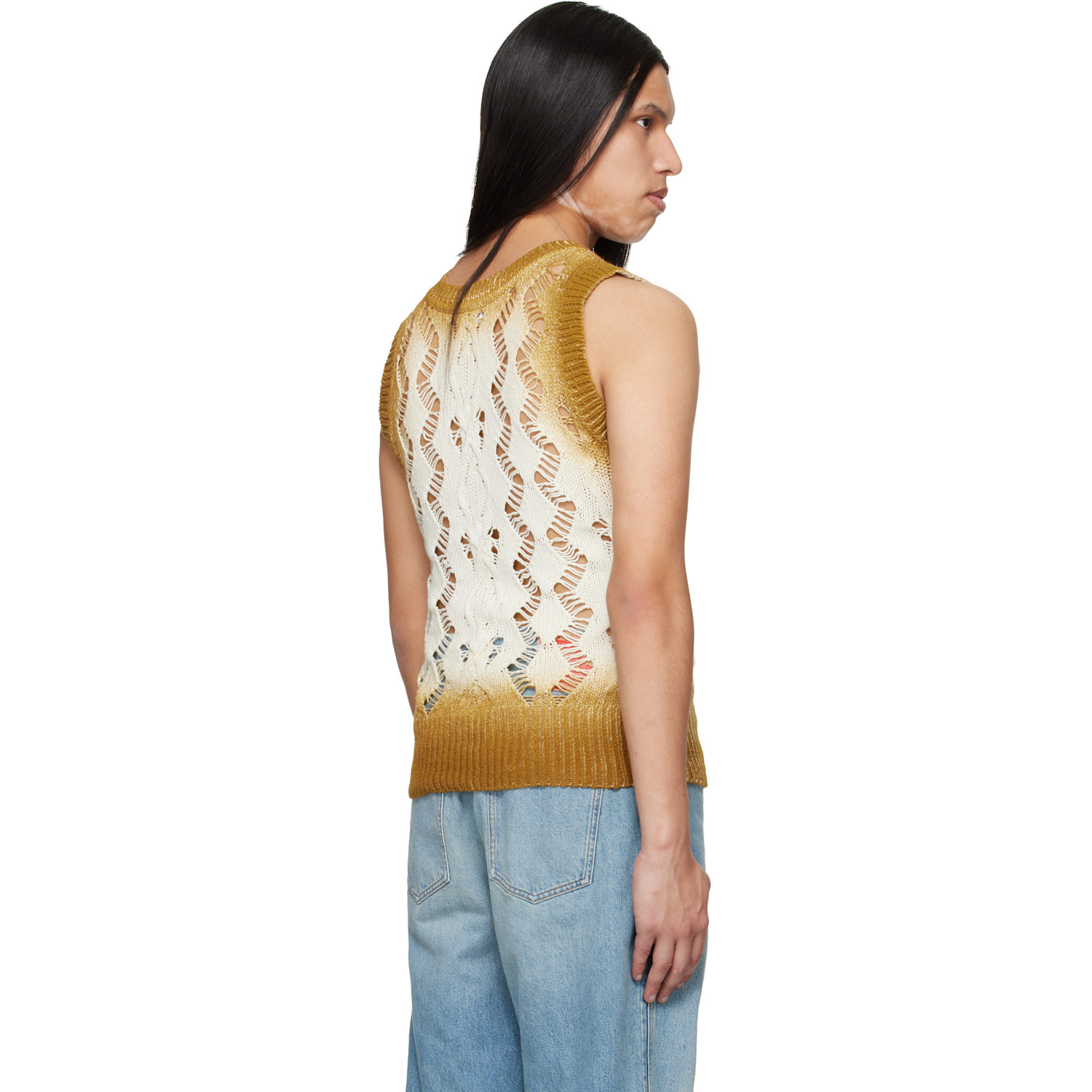  Egonlab Tan & Off-white Textured Knit Tank Top 