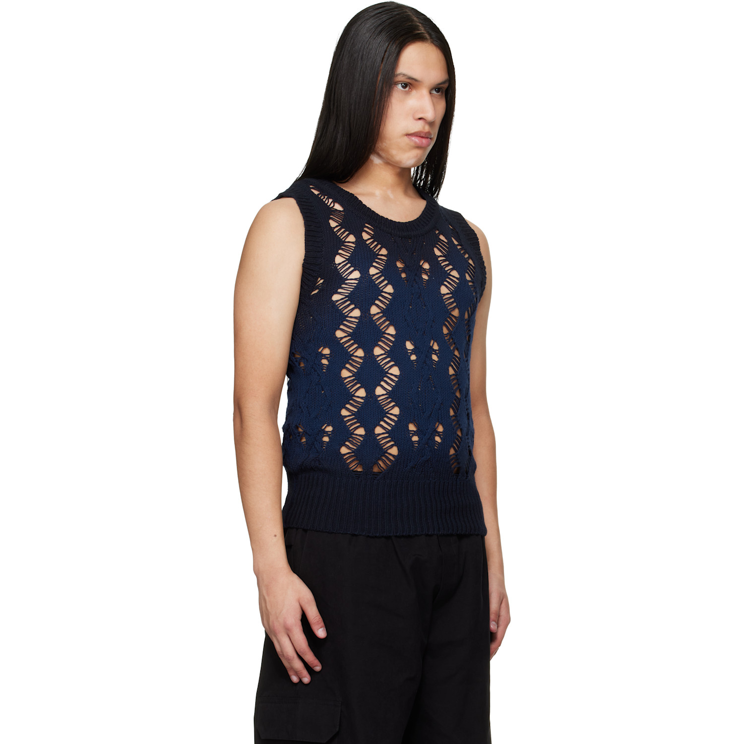  Egonlab Navy Textured Knit Tank Top 