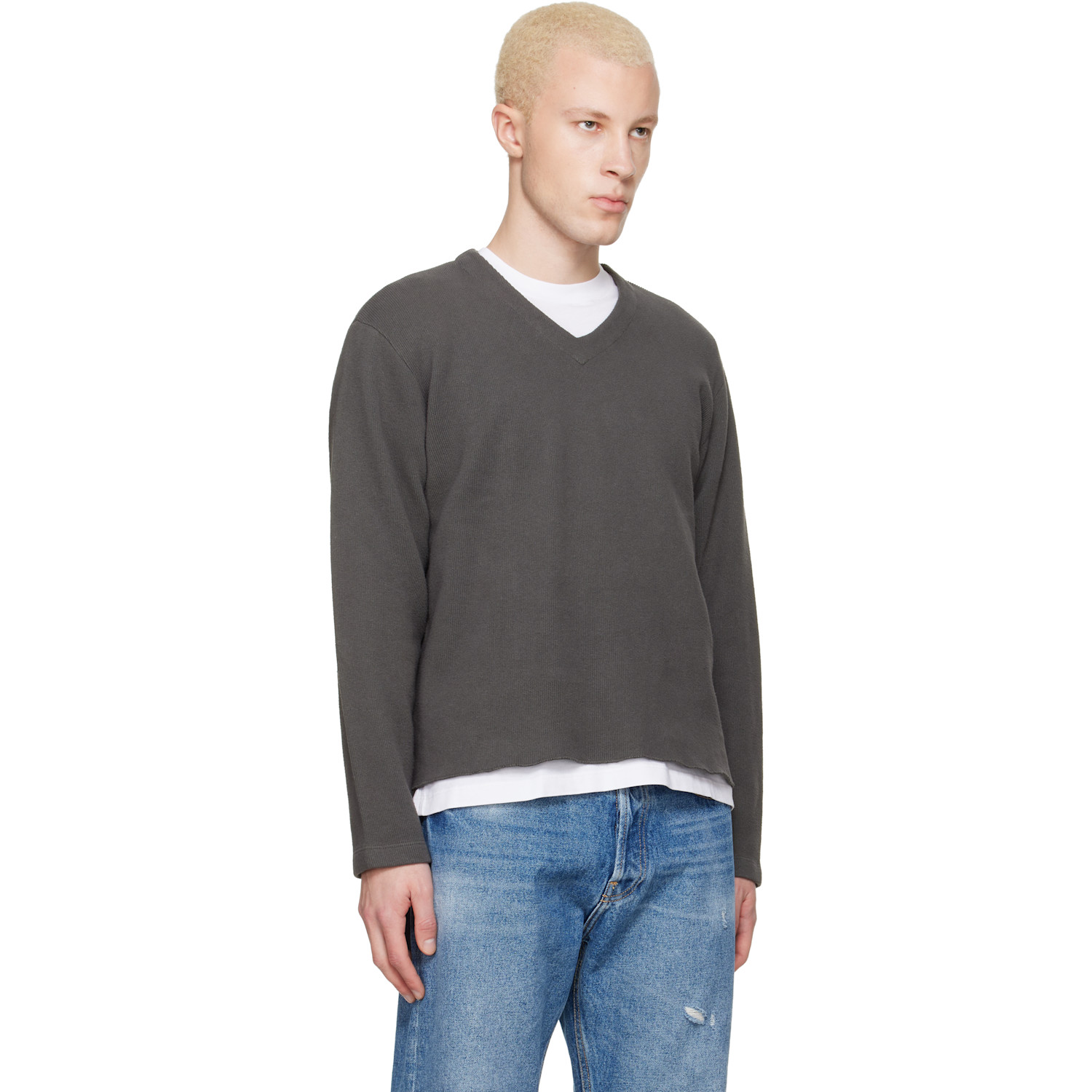  Lady White Co. Gray Cropped V-neck Sweater 