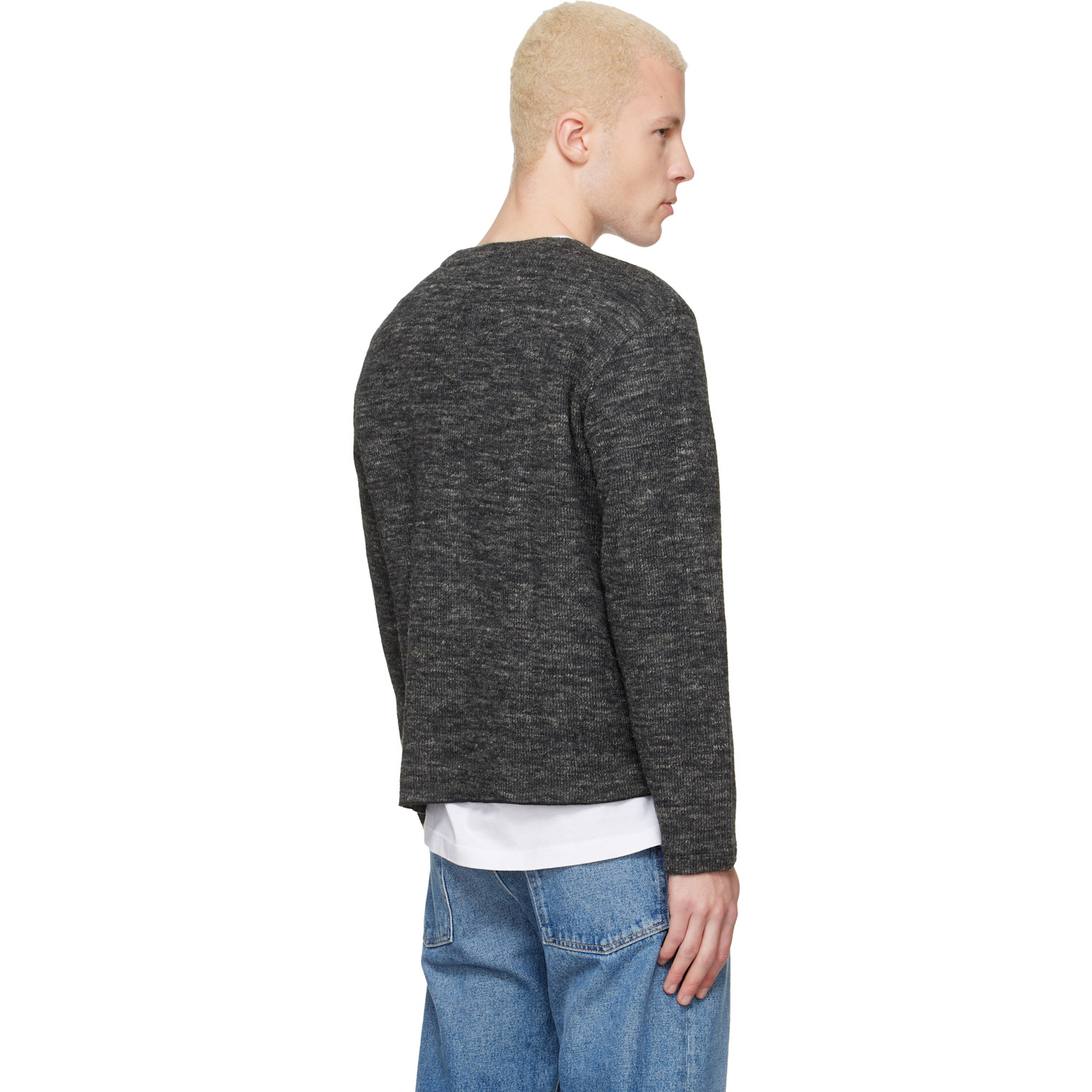  Lady White Co. Gray Linen Wool V-neck Sweater 