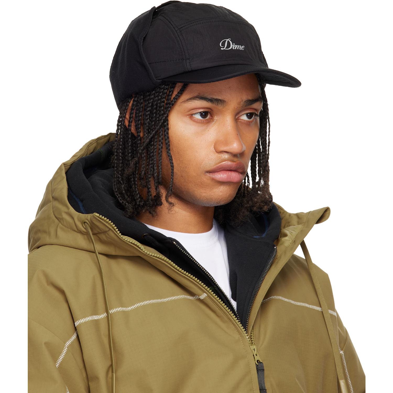  Dime Black Cursive Earflap Cap 