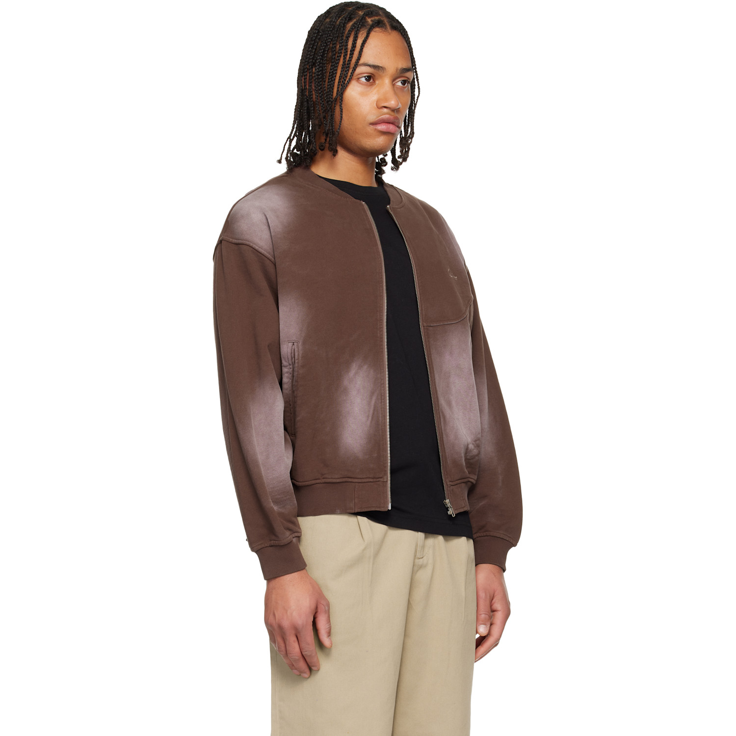  Dime Brown Faded Fleece Bomber Jacket 