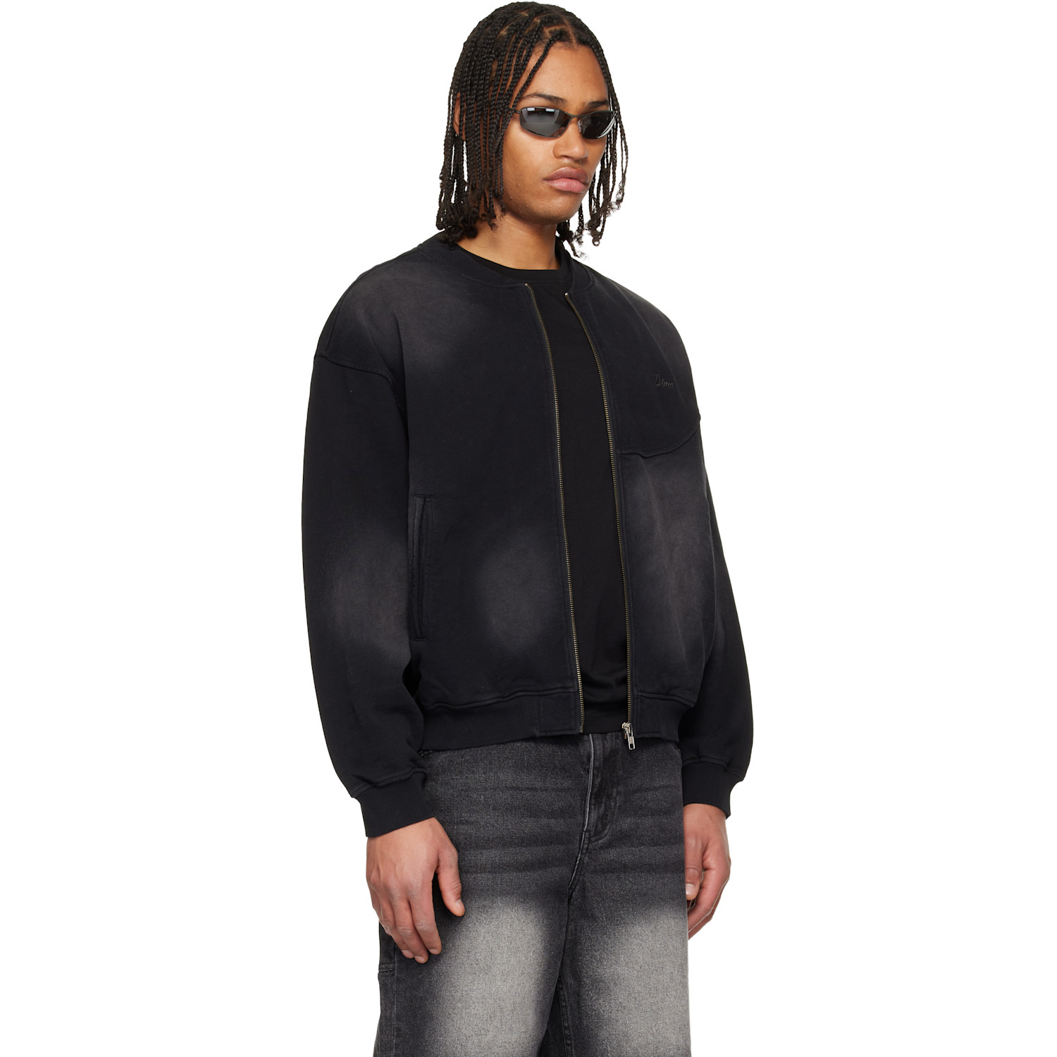  Dime Black Faded Fleece Bomber Jacket 