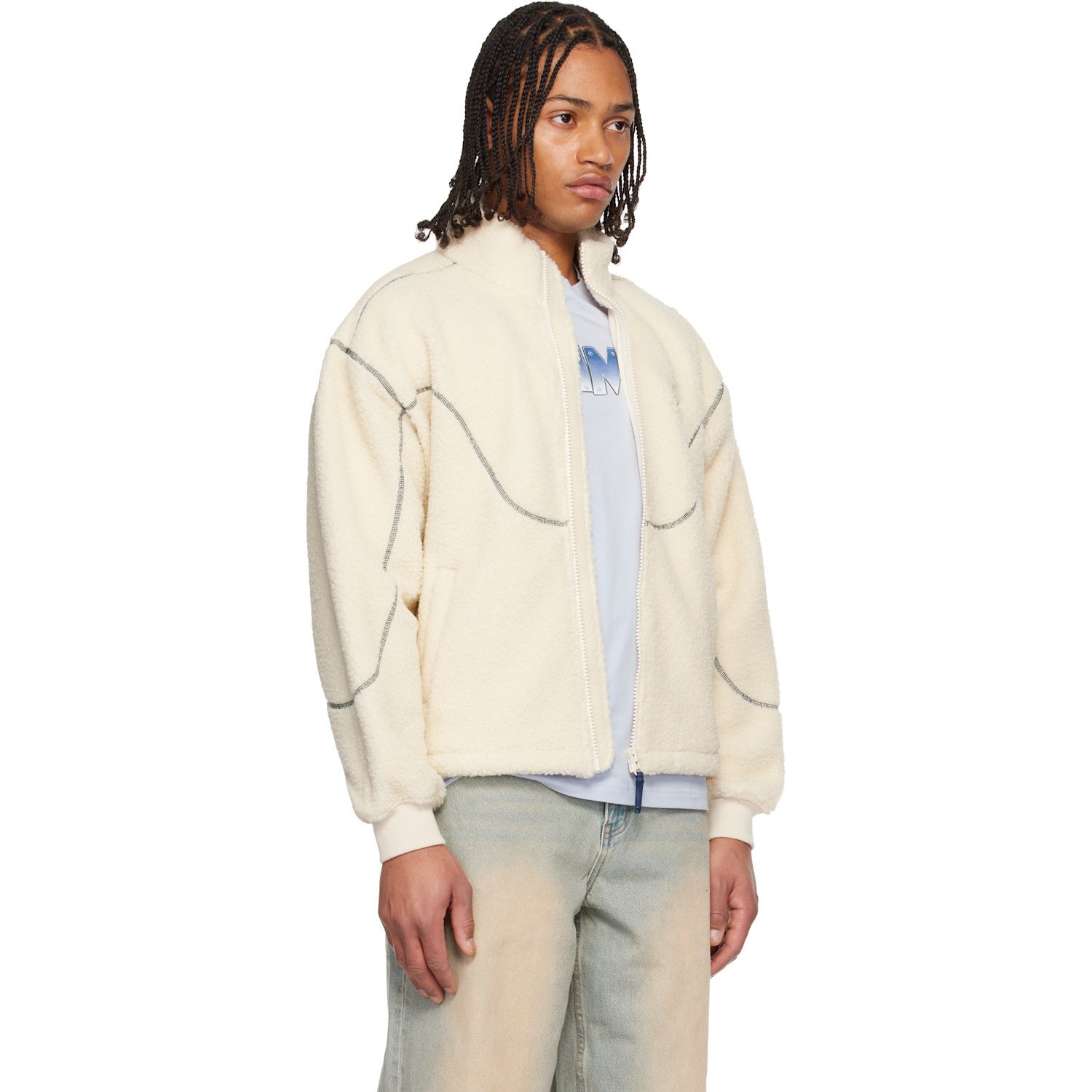  Dime Off-white Polar Fleece Sherpa Zip Jacket 
