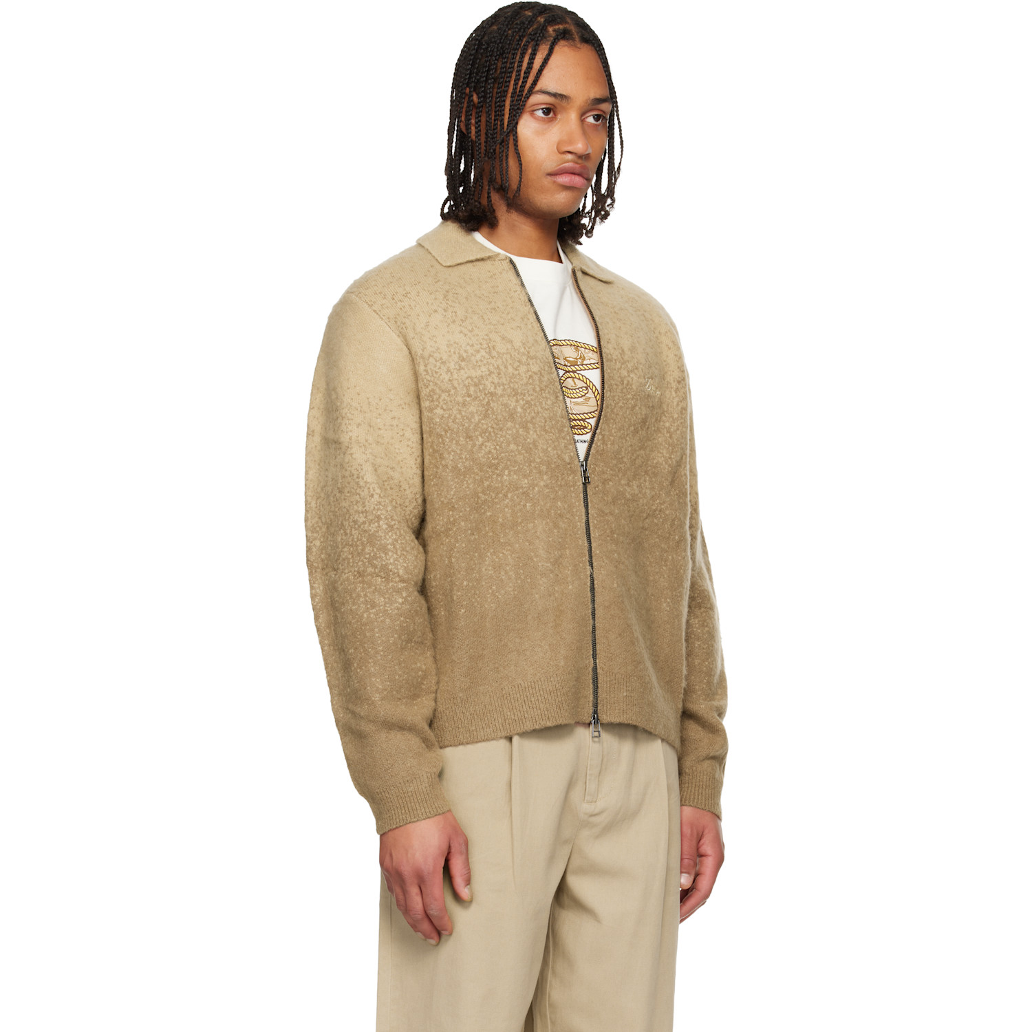  Dime Beige Mohair Double Zip Knit Sweater 