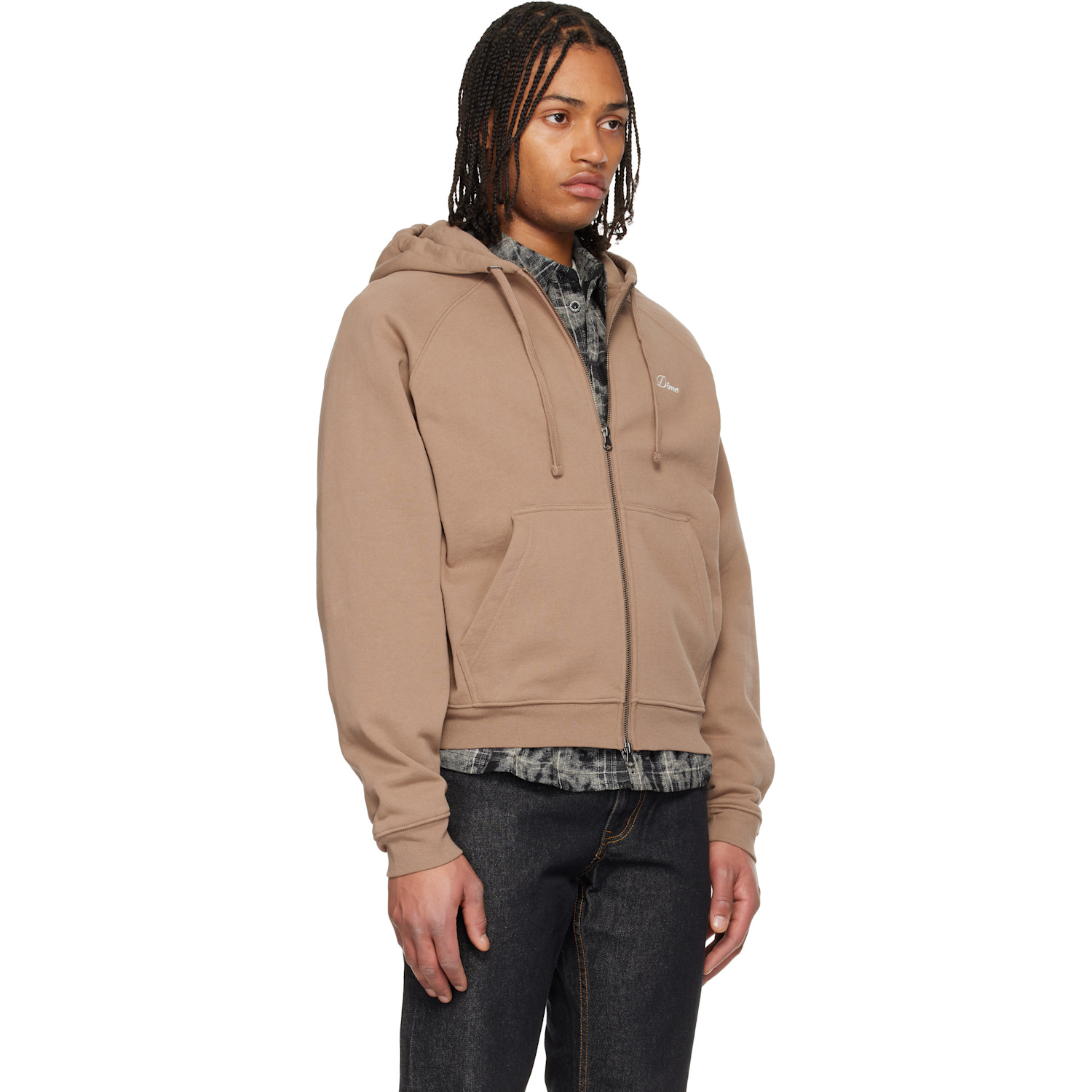  Dime Taupe Cursive Small Logo Zip Hoodie 