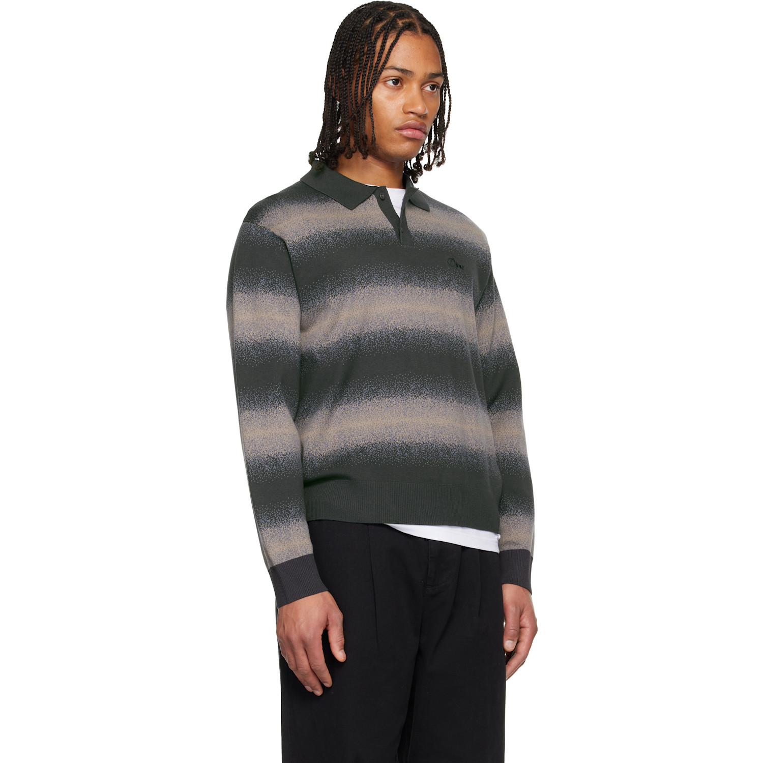 Dime Black & Brown Striped Rugby Sweater 