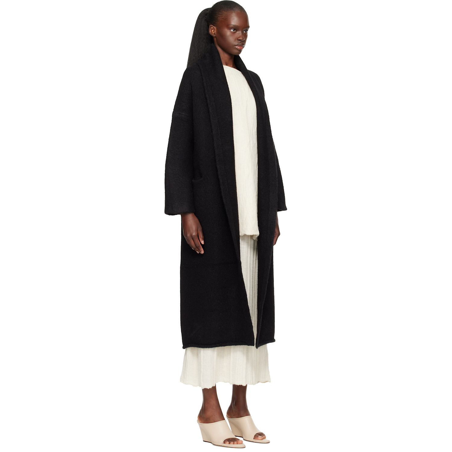  Lauren Manoogian Black Long Shawl Cardigan 