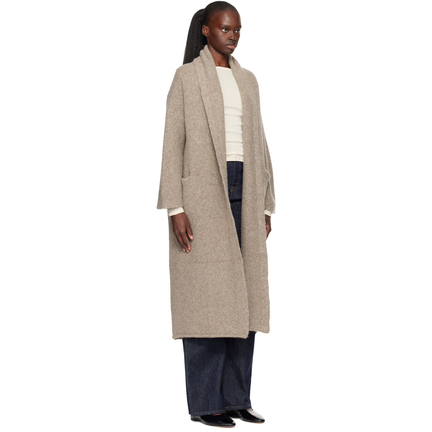  Lauren Manoogian Beige Long Shawl Cardigan 