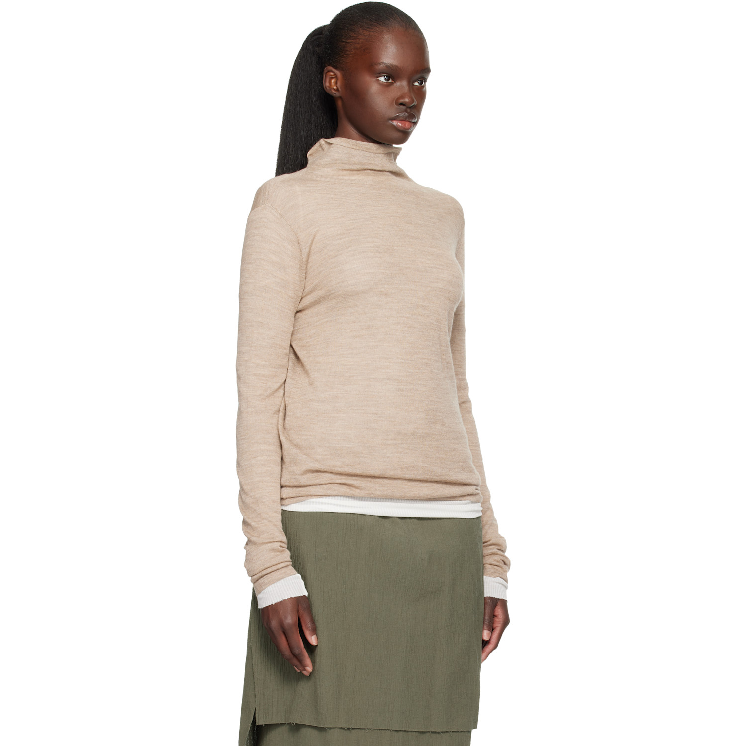  Lauren Manoogian Beige Super Fine Funnel Turtleneck 