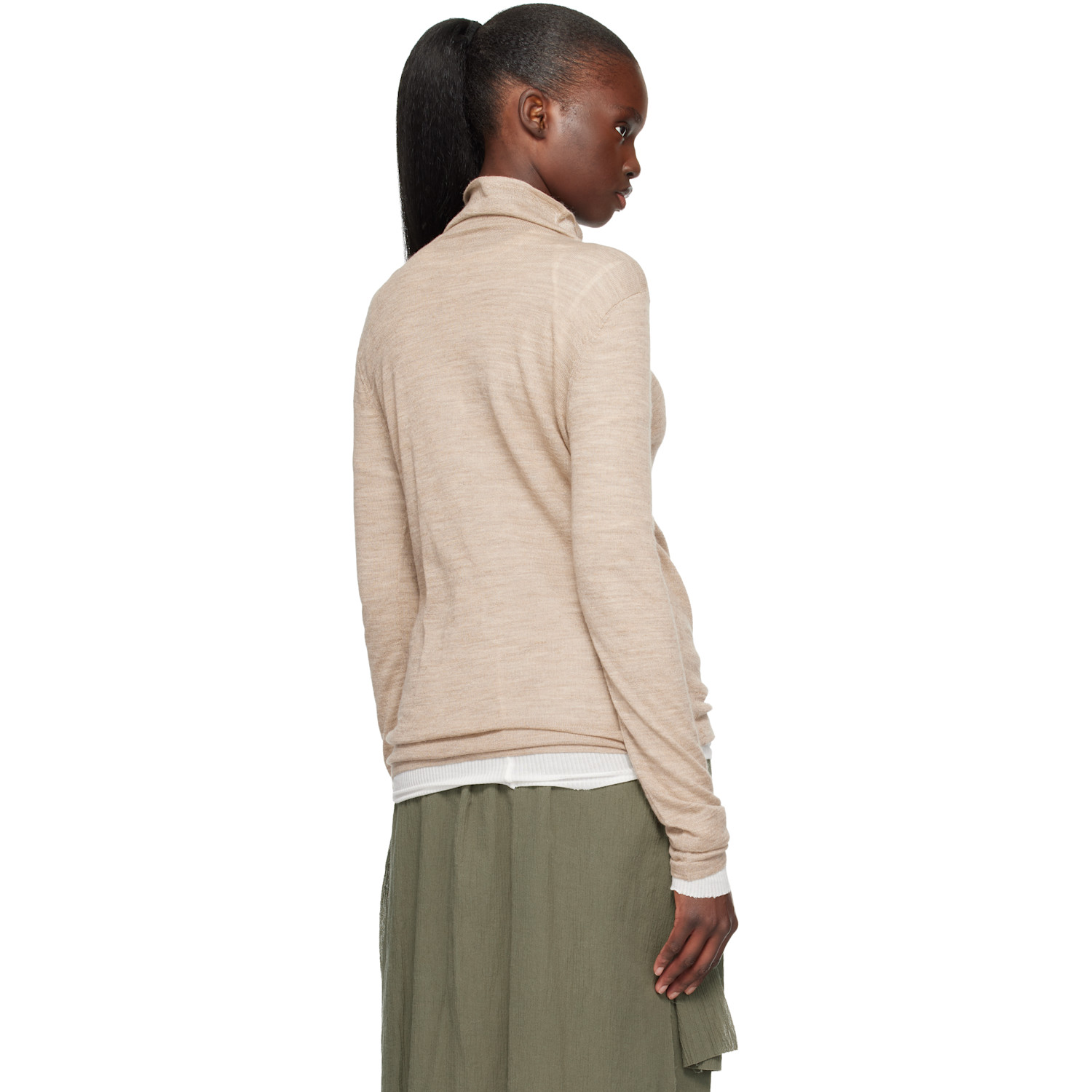  Lauren Manoogian Beige Super Fine Funnel Turtleneck 