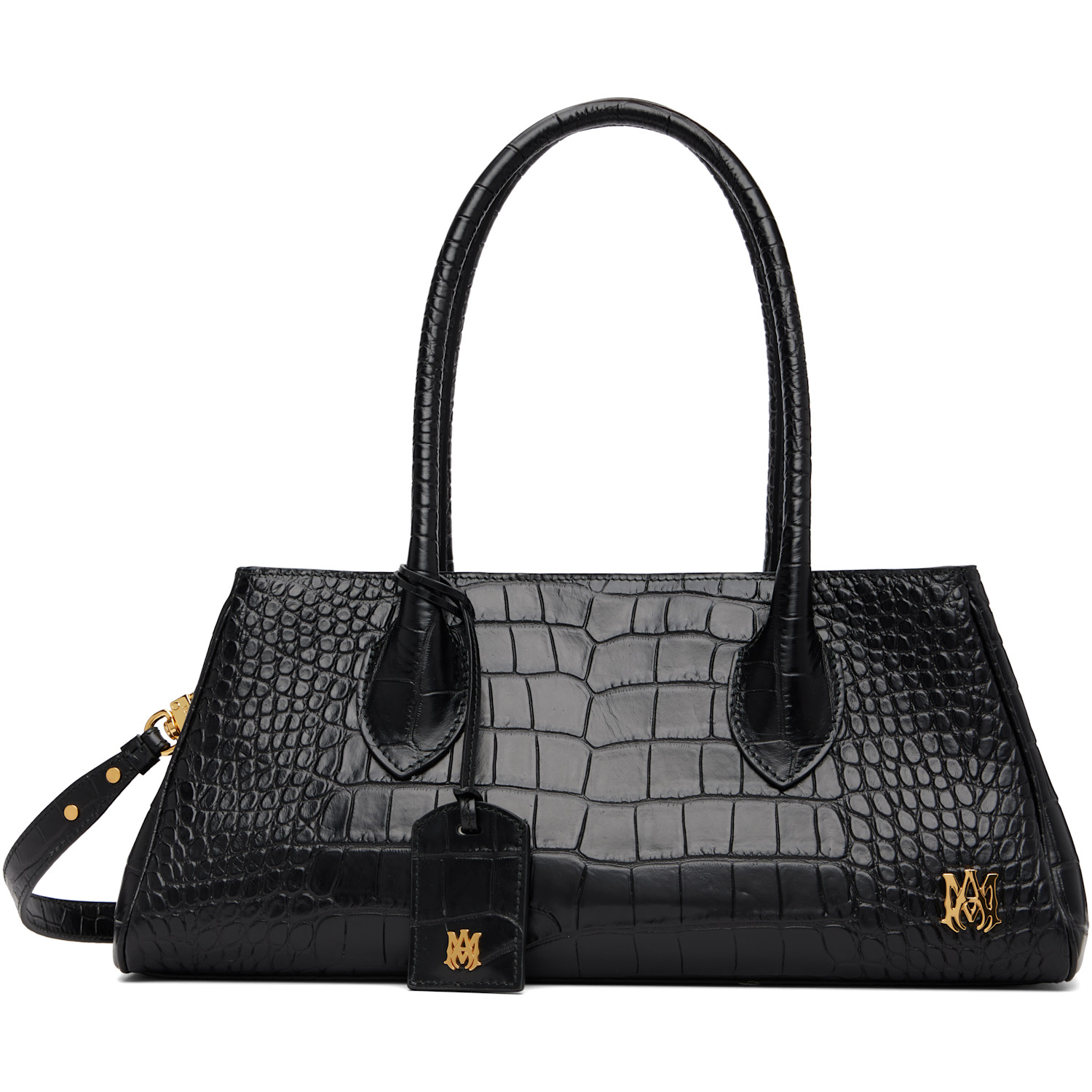 AMIRI Black Embossed Croc Honey 40 Shoulder Bag