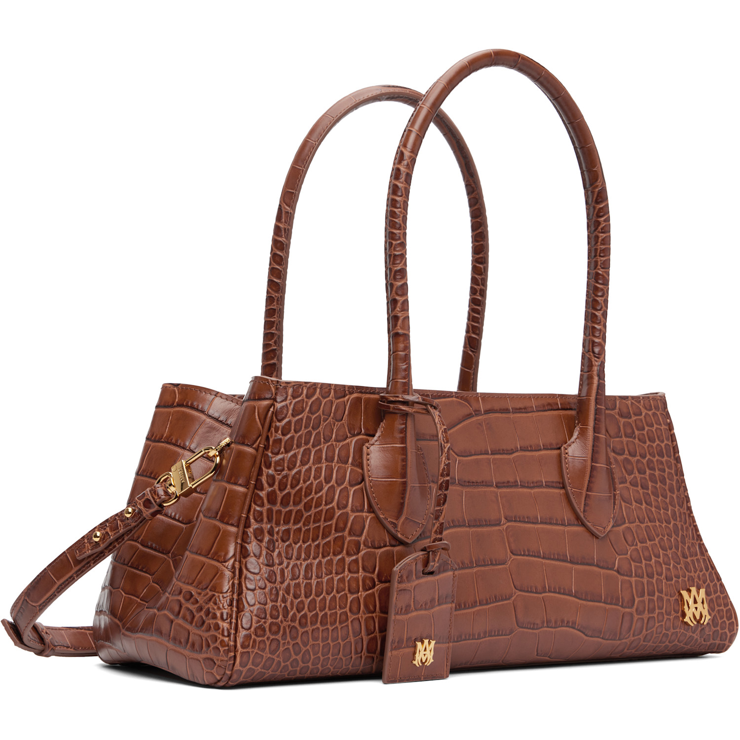  Amiri Brown Embossed Croc Honey 40 Shoulder Bag 