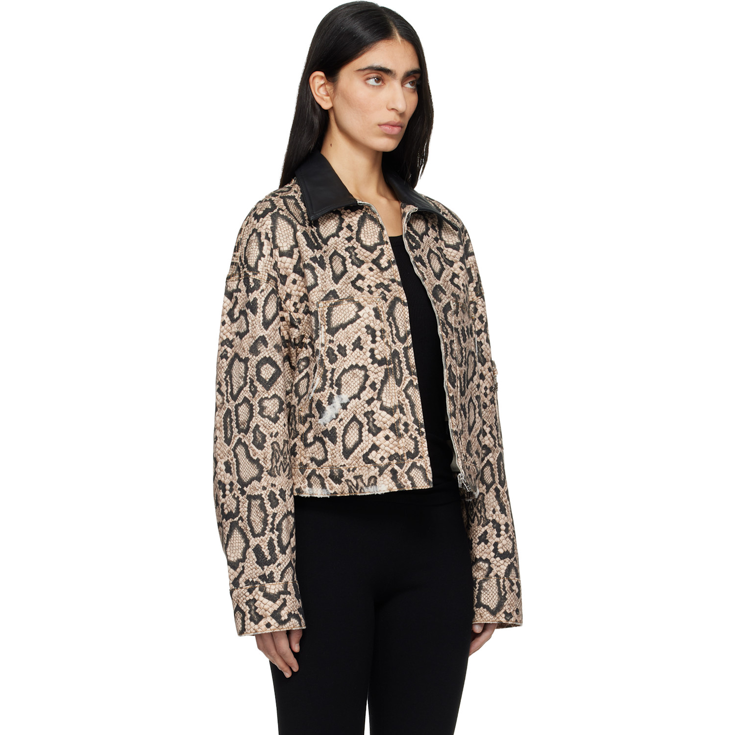  Amiri Brown & Black Snake Denim Jacket 