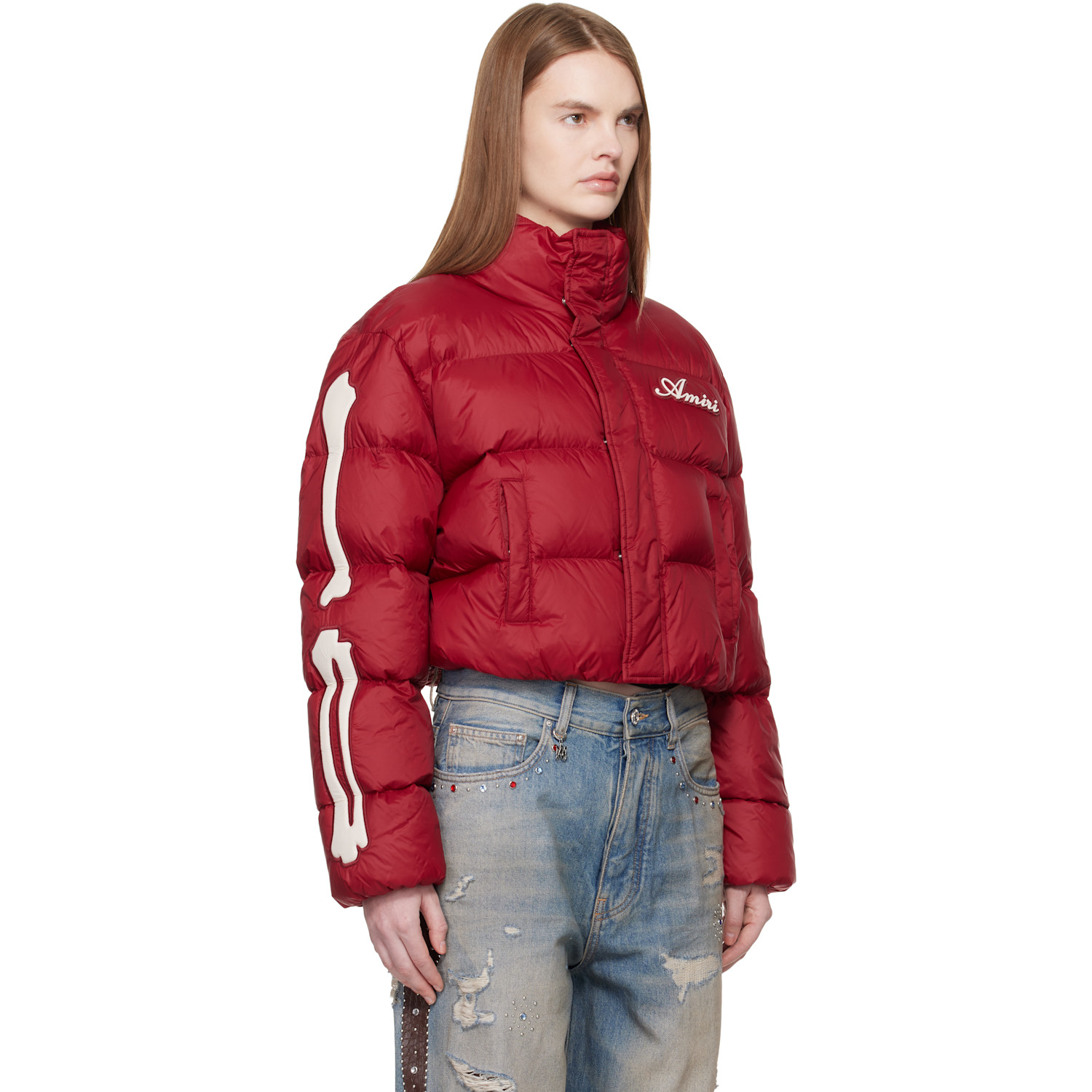  Amiri Red Bones Cropped Down Jacket 