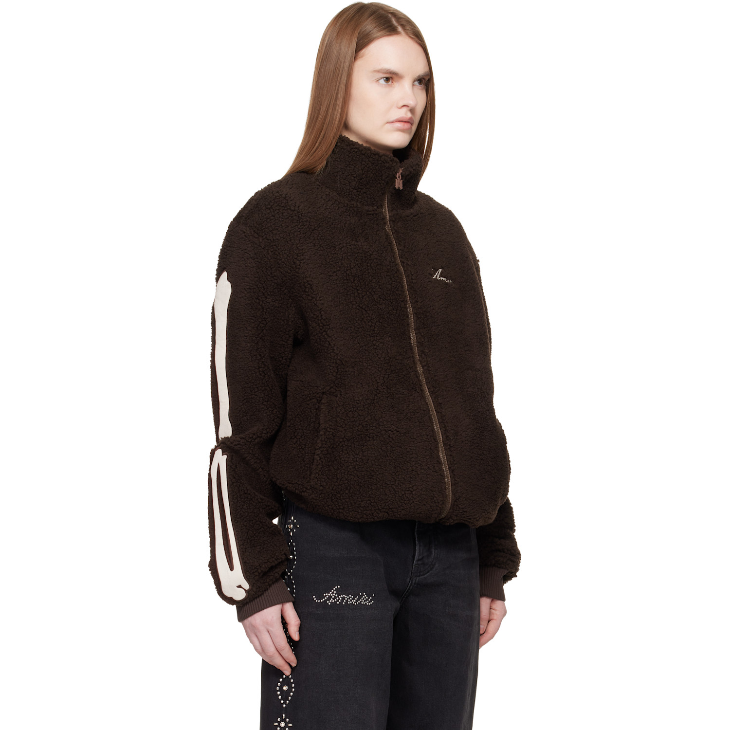  Amiri Brown Bones Fleece Jacket 
