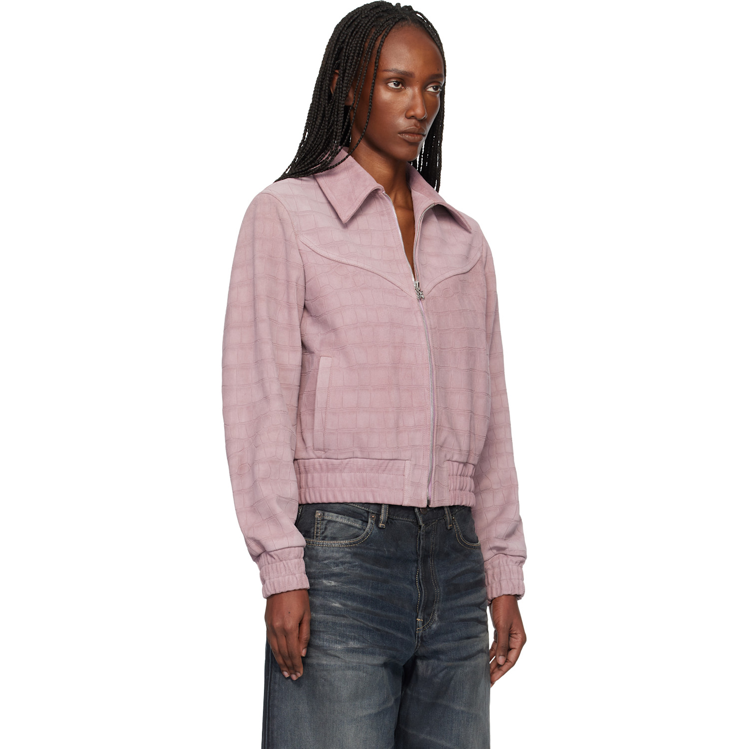  Amiri Pink Western Croc Suede Jacket 
