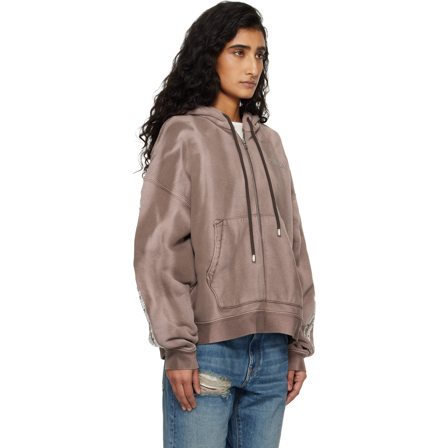  Amiri Brown Bones Studded Zip Hoodie 