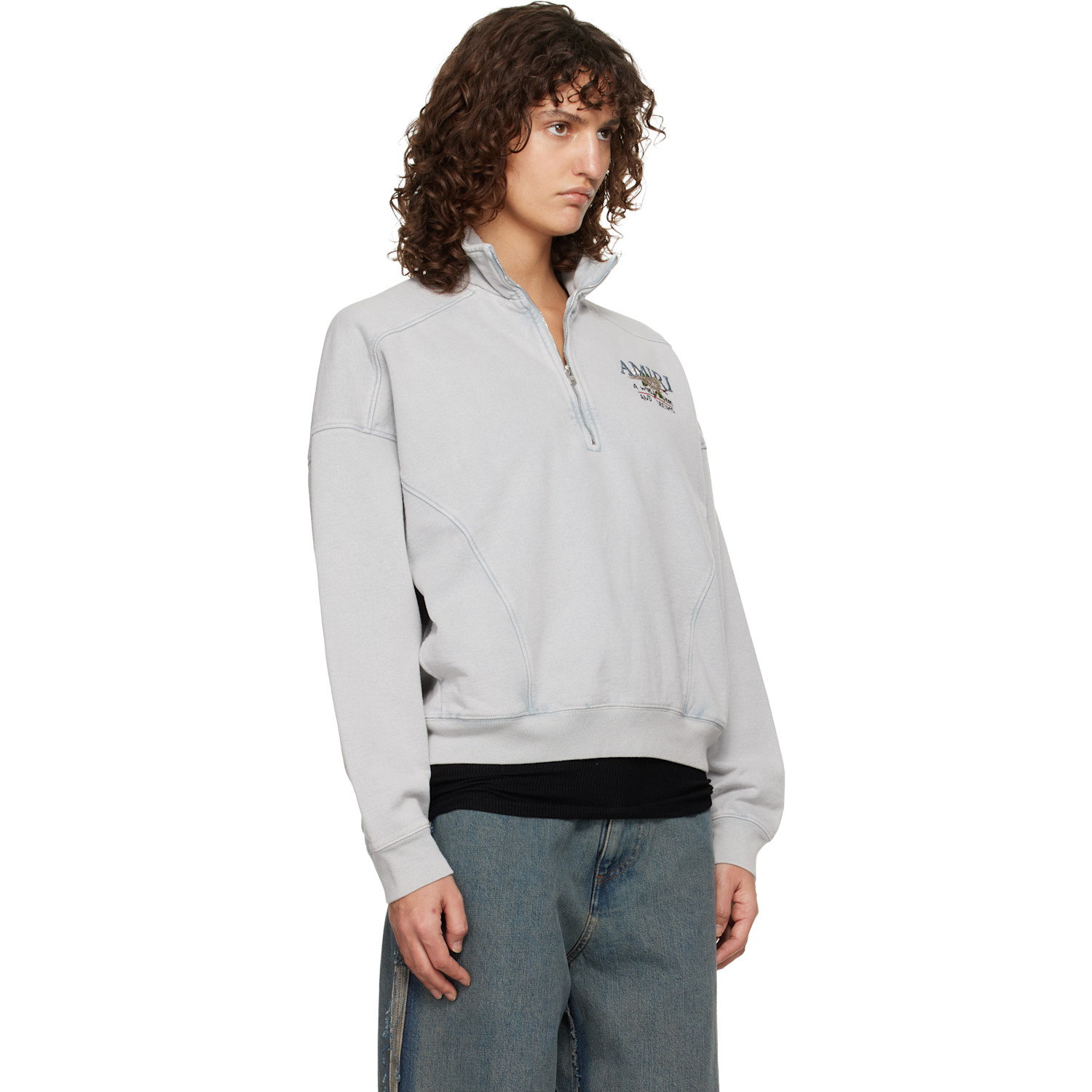 Amiri Gray 'hopes & Dreams' Half Zip Crew Sweater 