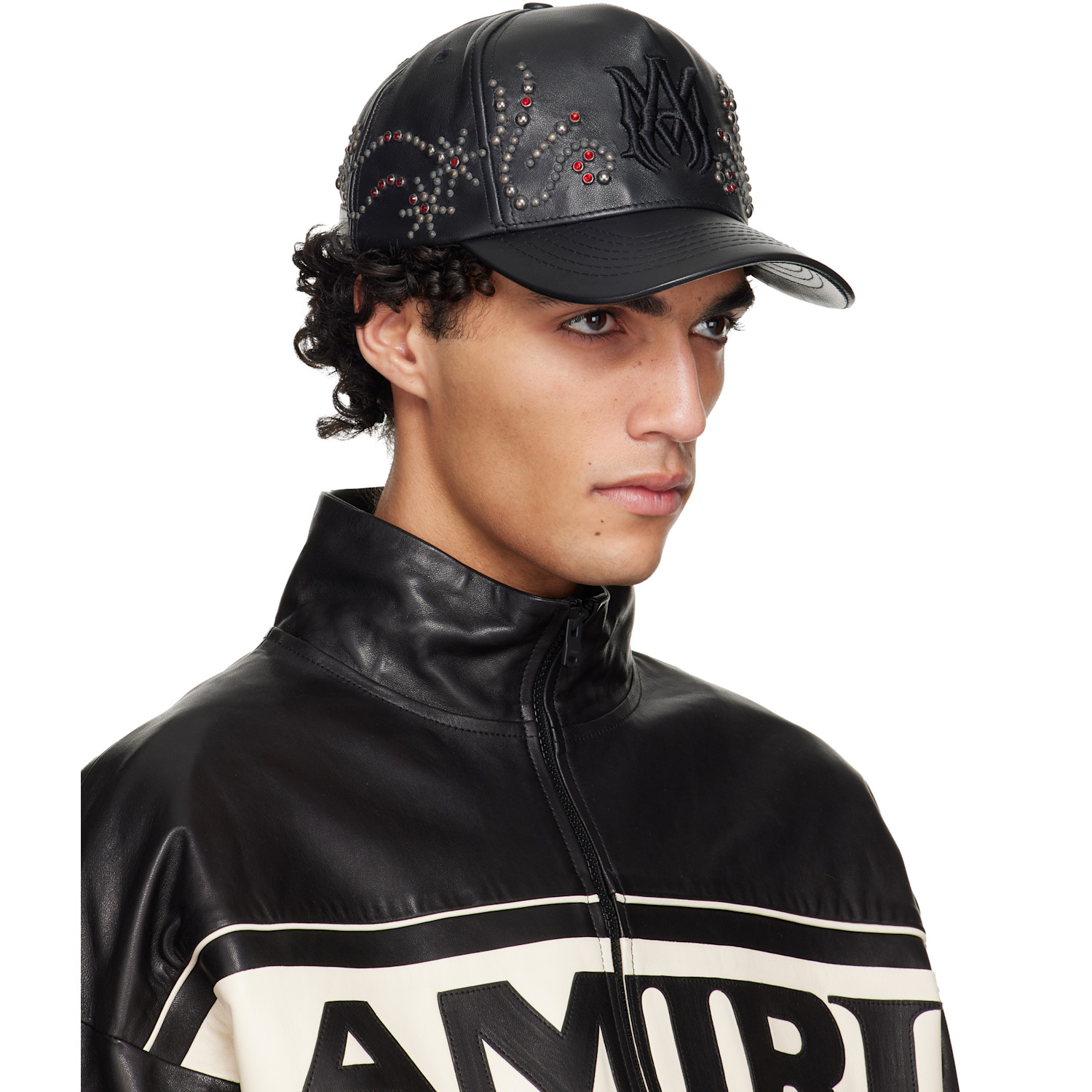  Amiri Black Ma Stud Leather Cap 