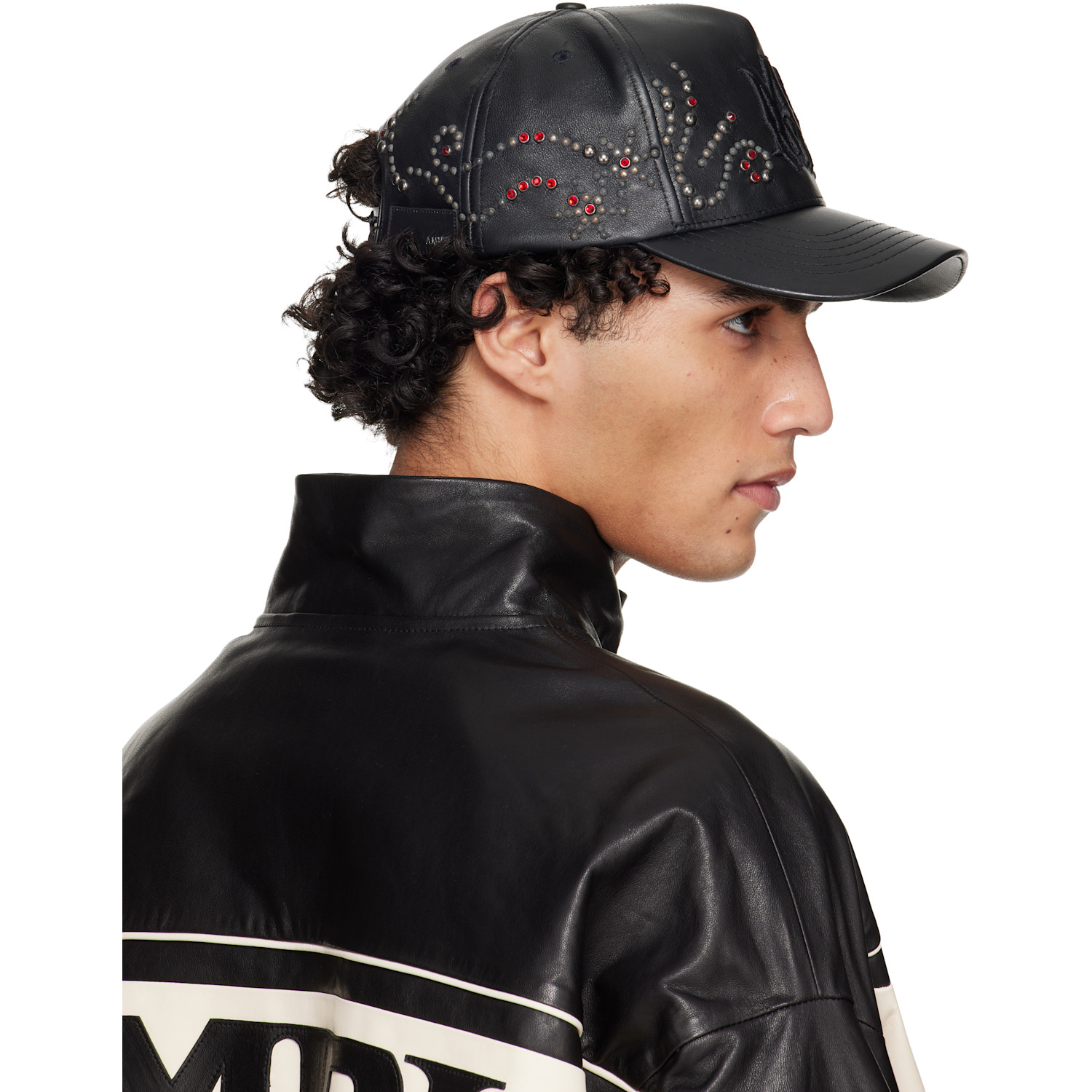  Amiri Black Ma Stud Leather Cap 