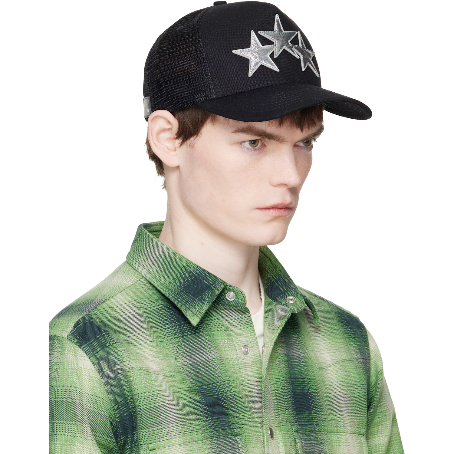  Amiri Black Metallic 3 Star Trucker Cap 