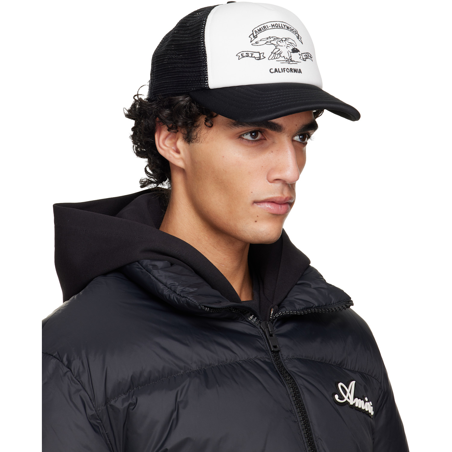  Amiri Black & White 'amiri' Eagle Trucker Cap 