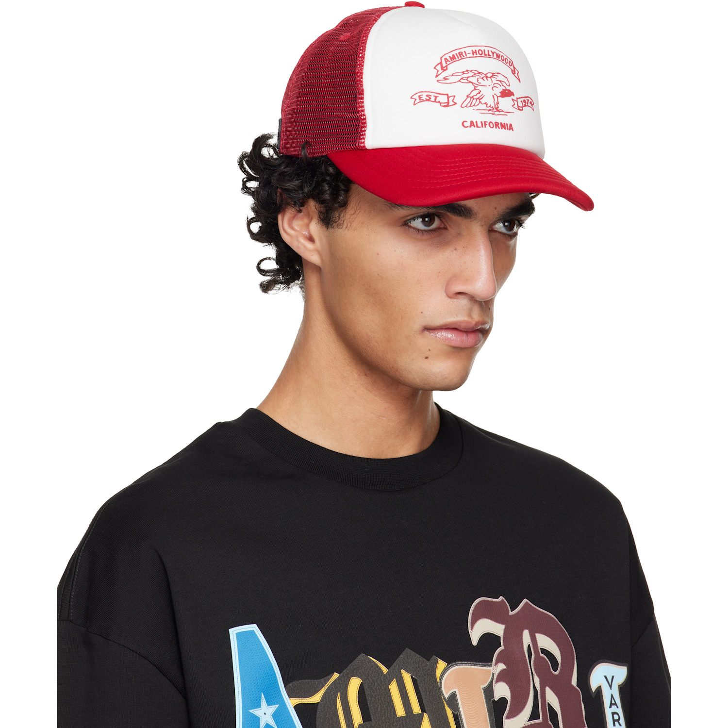  Amiri Red & White 'amiri' Eagle Trucker Cap 