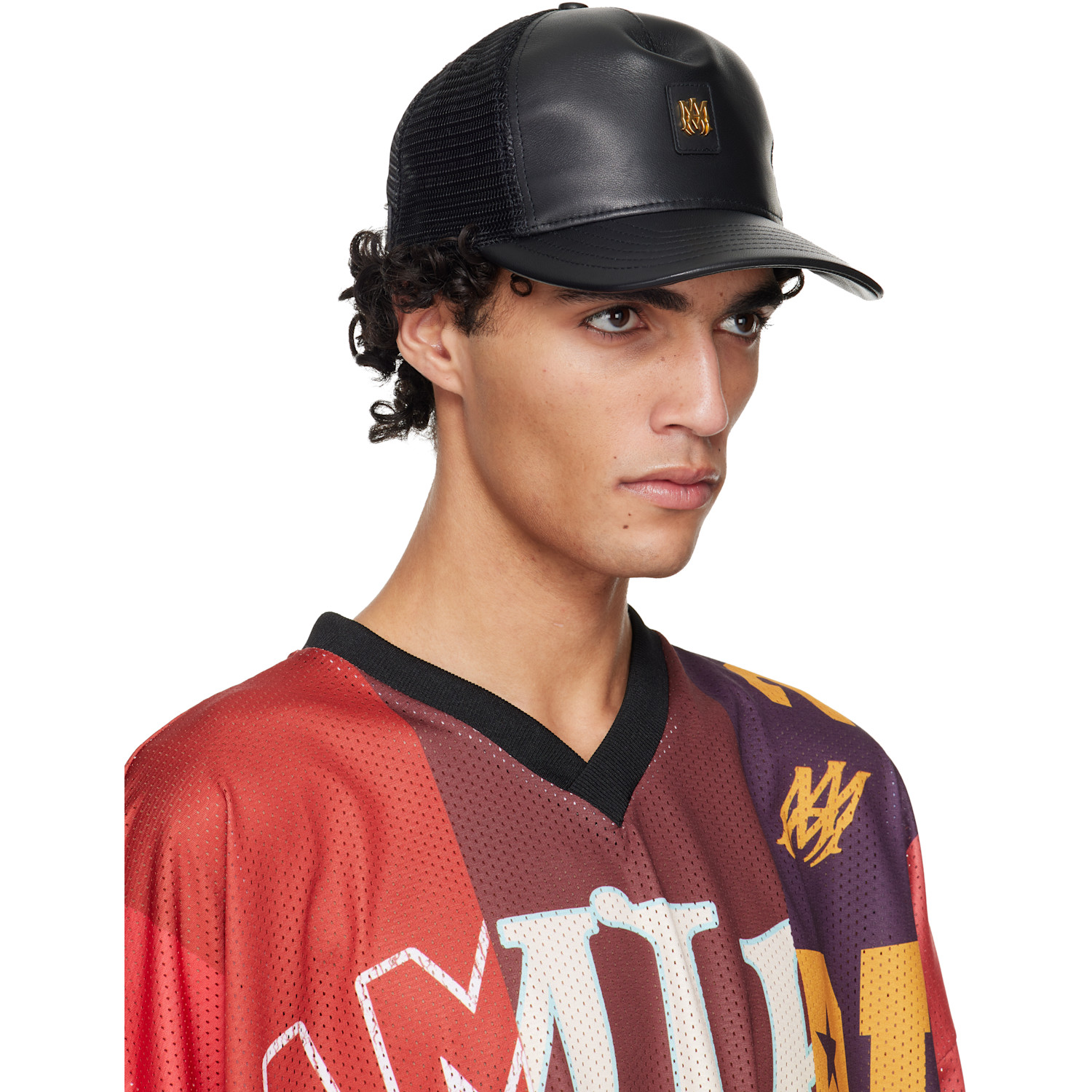  Amiri Black Ma Patch Leather Trucker Cap 