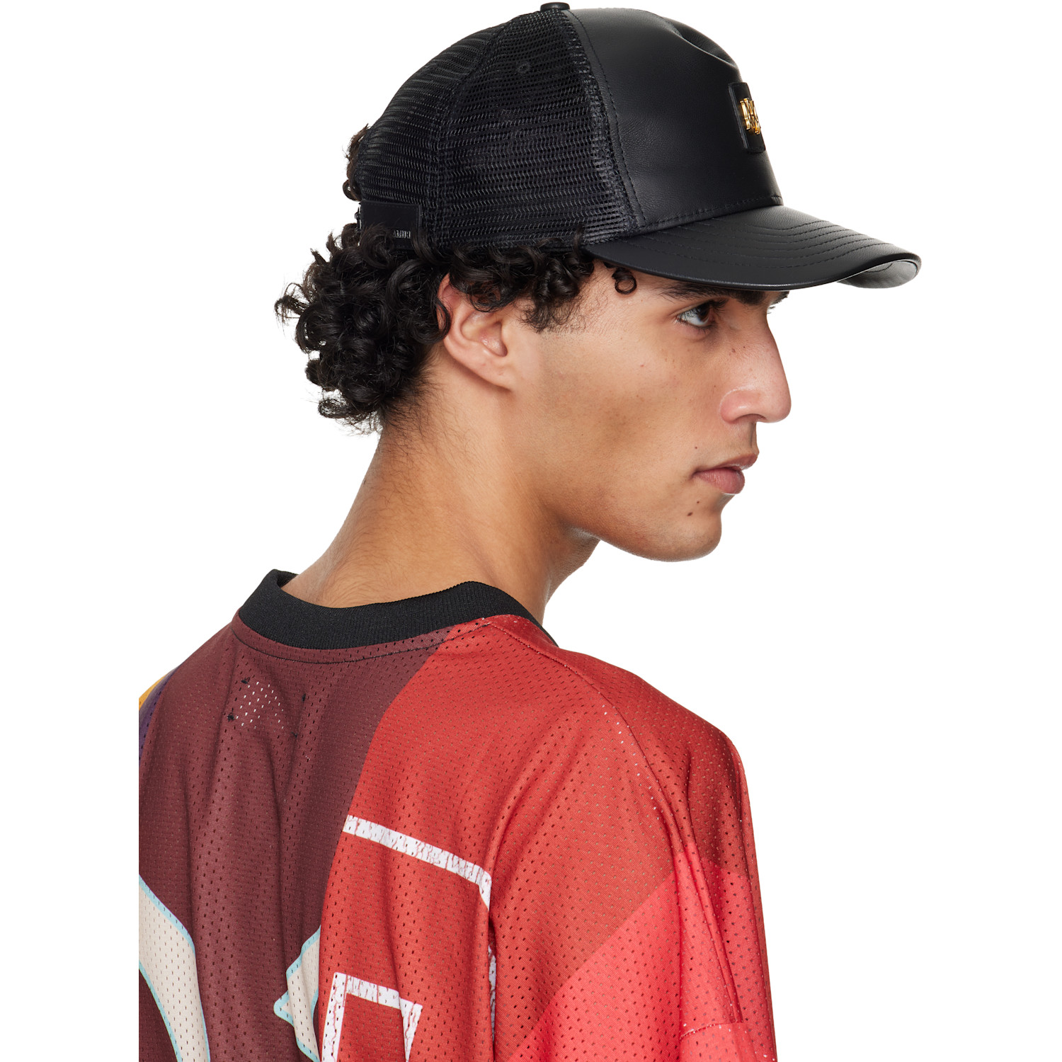  Amiri Black Ma Patch Leather Trucker Cap 
