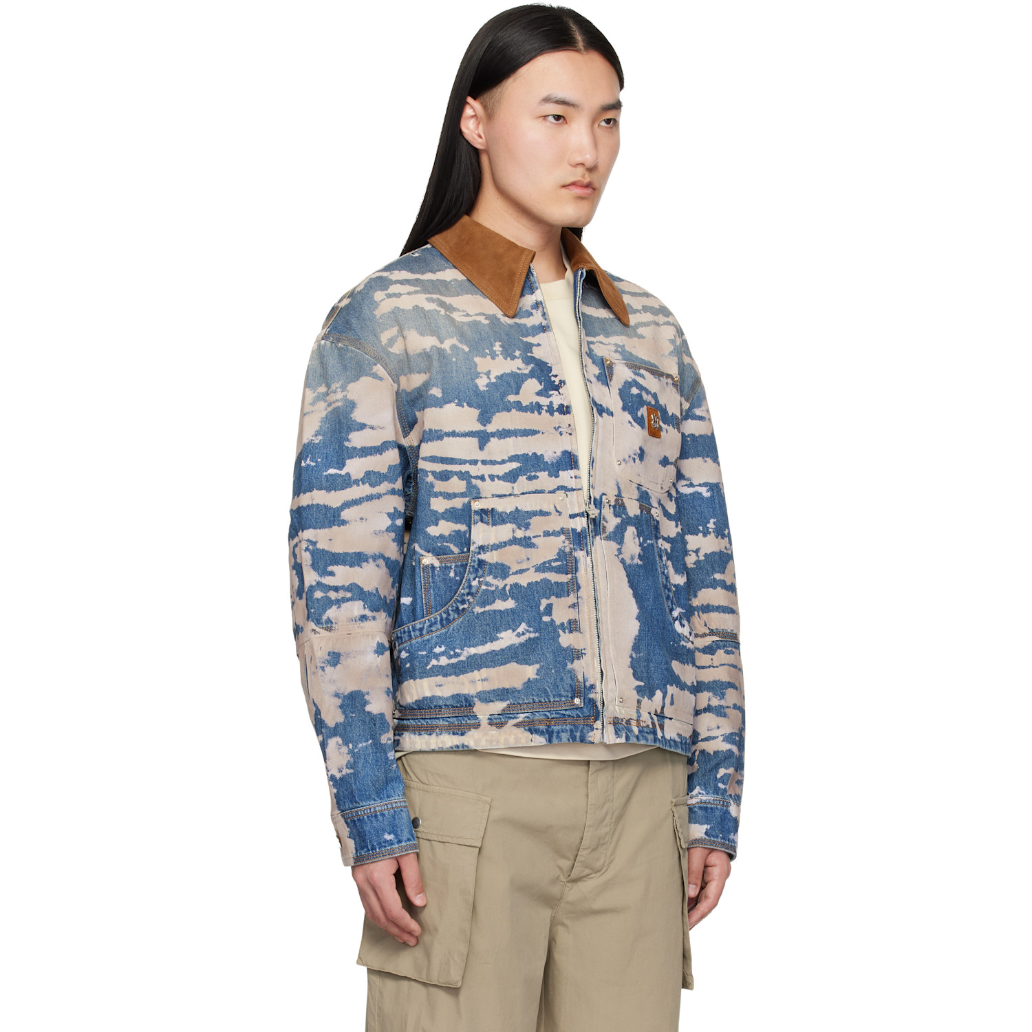  Amiri Blue & Off-white Bleached Work Denim Jacket 