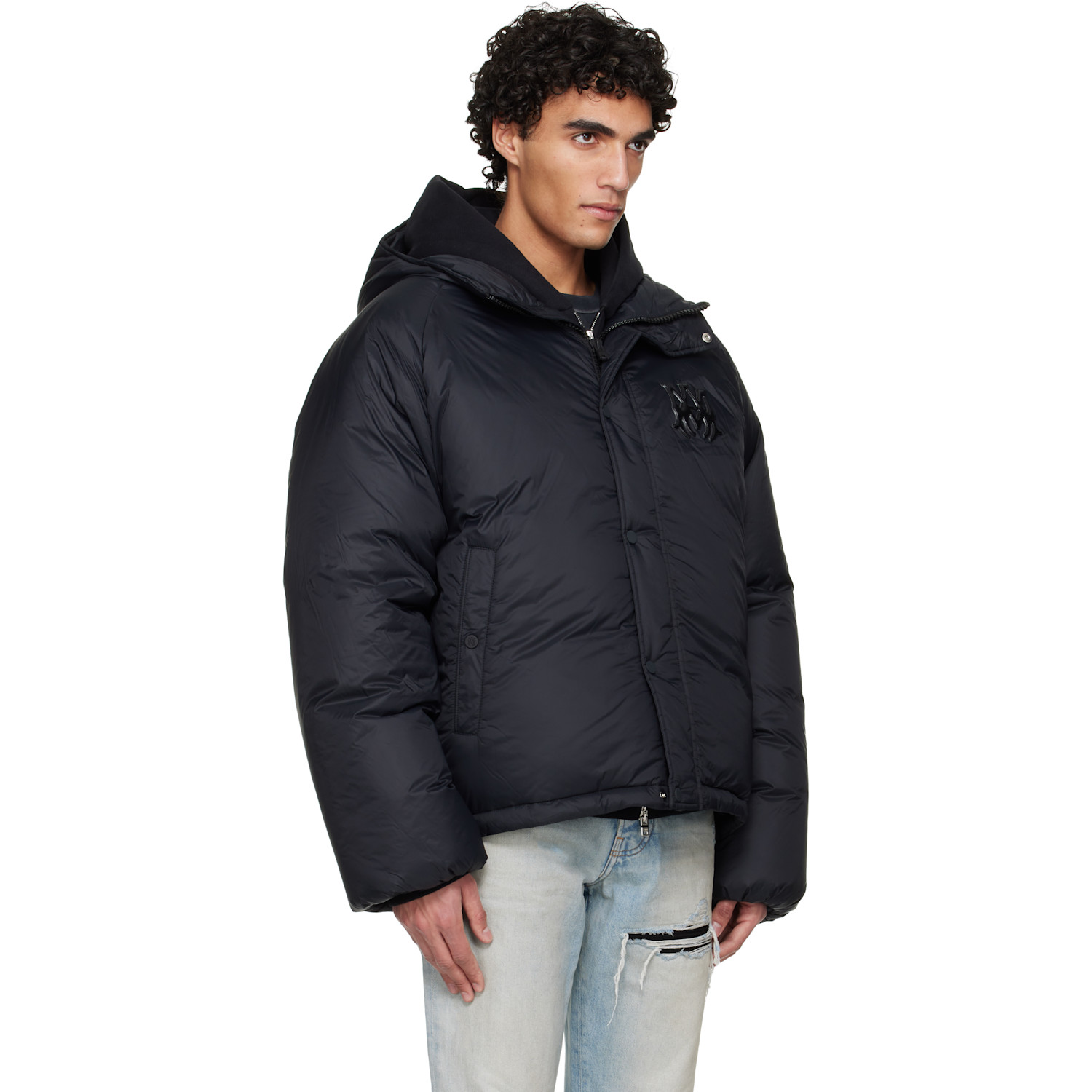  Amiri Black 'amiri' Hooded Down Jacket 
