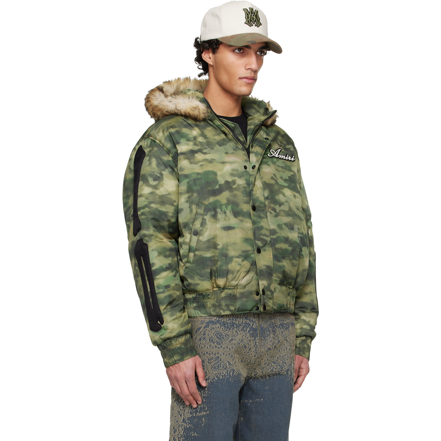  Amiri Green Bones Camo Hooded Jacket 