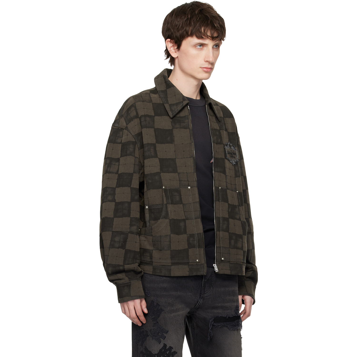  Amiri Brown Chateau Crest Denim Jacket 