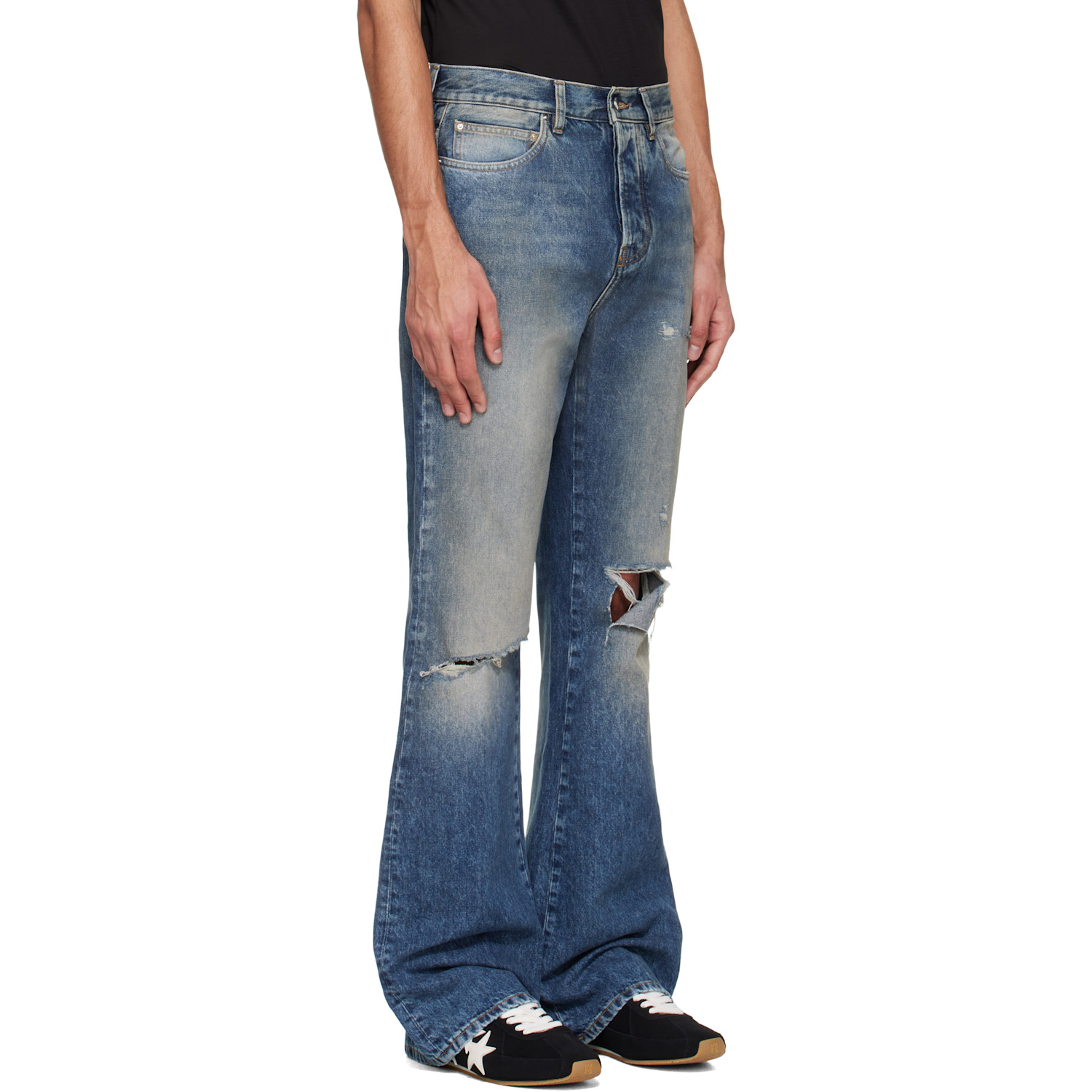  Amiri Blue Slashed Bootcut Jeans 