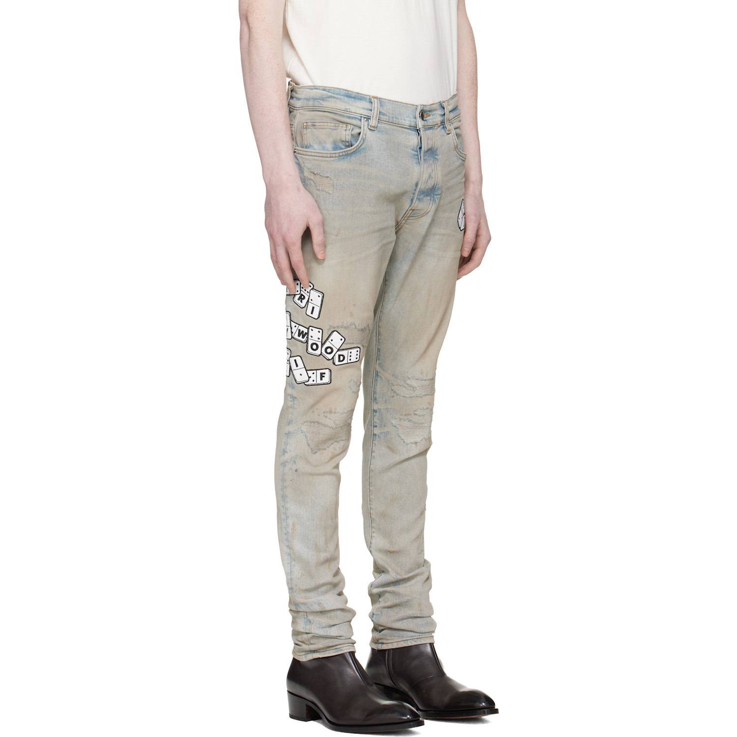  Amiri Blue Domino Appliqué Skinny Jeans 