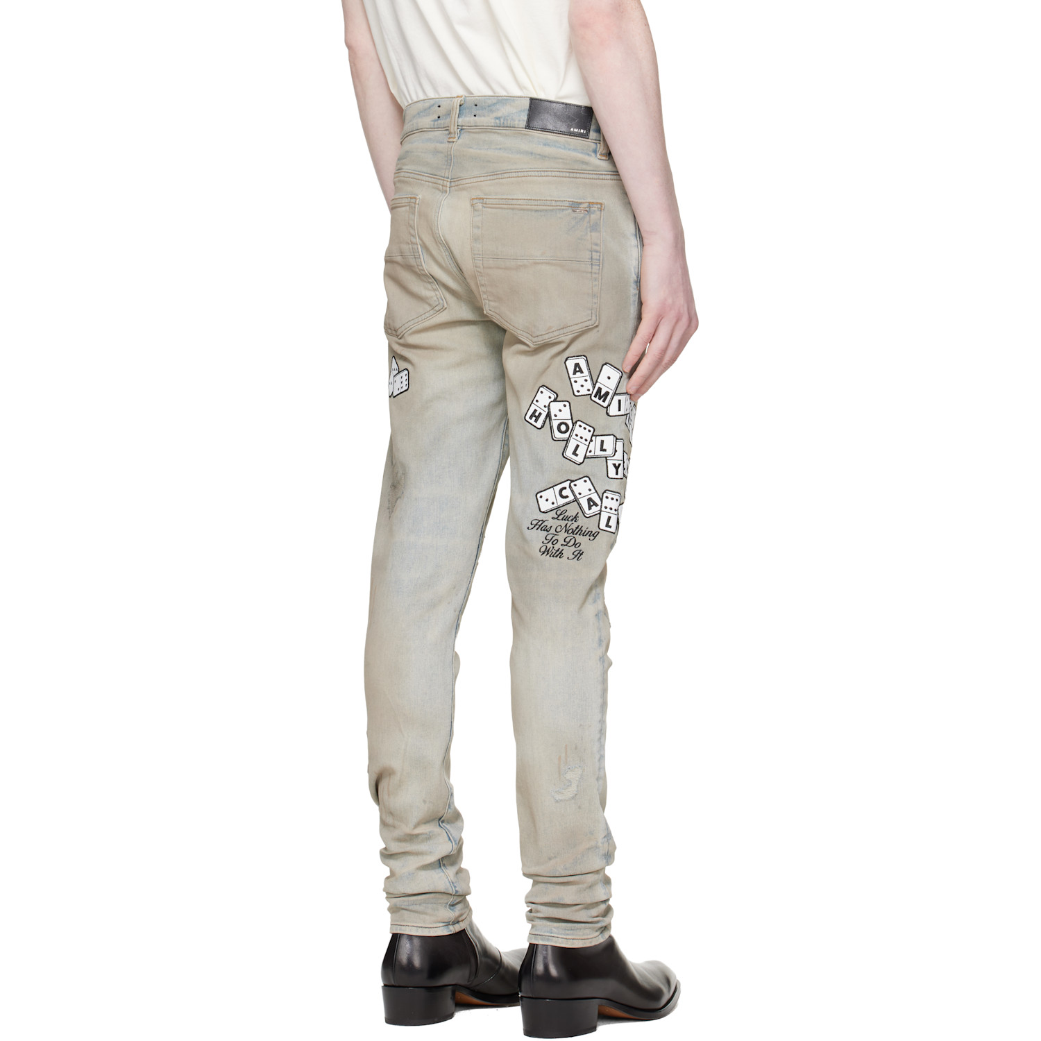  Amiri Blue Domino Appliqué Skinny Jeans 