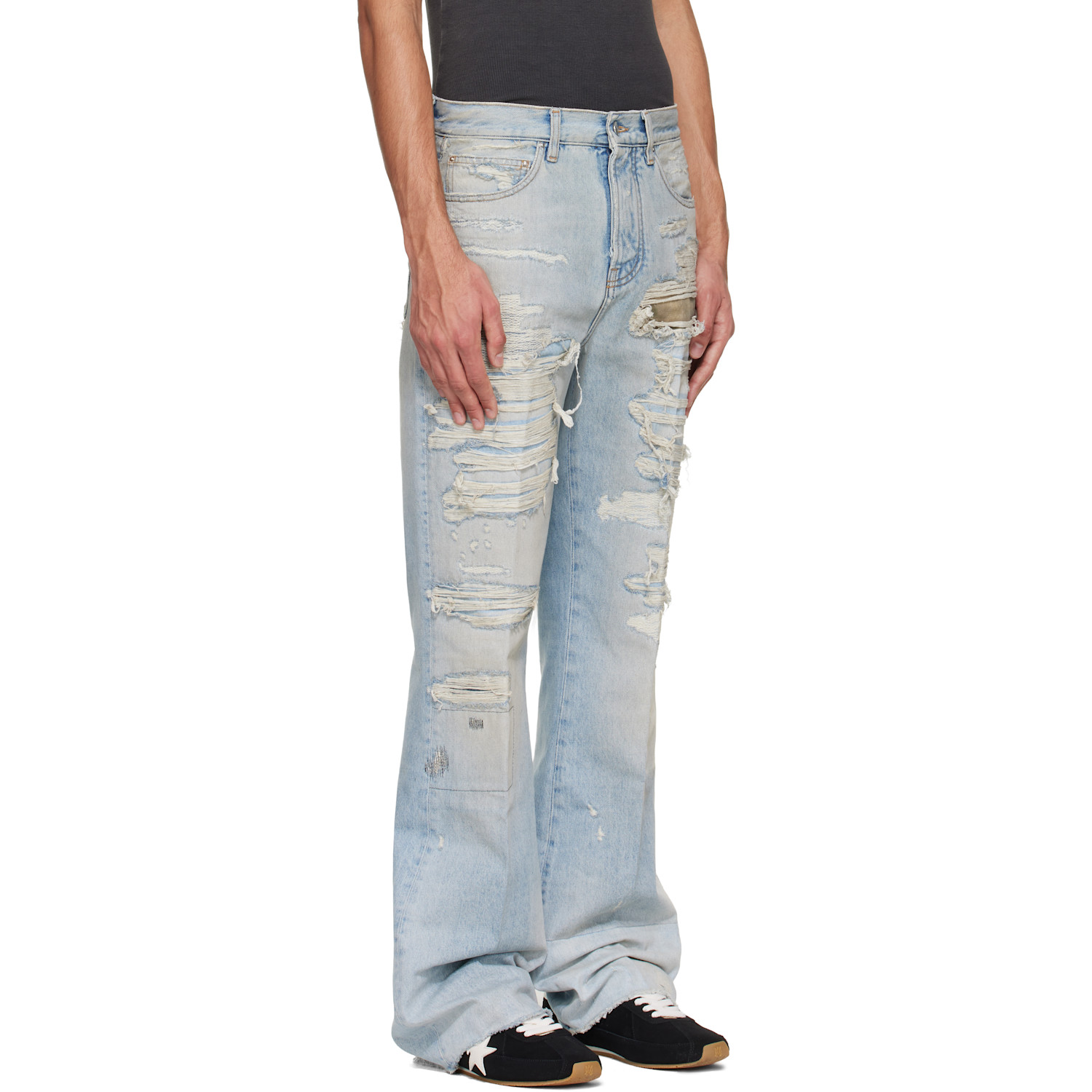  Amiri Blue Camo Repair Boot Cut Jeans 