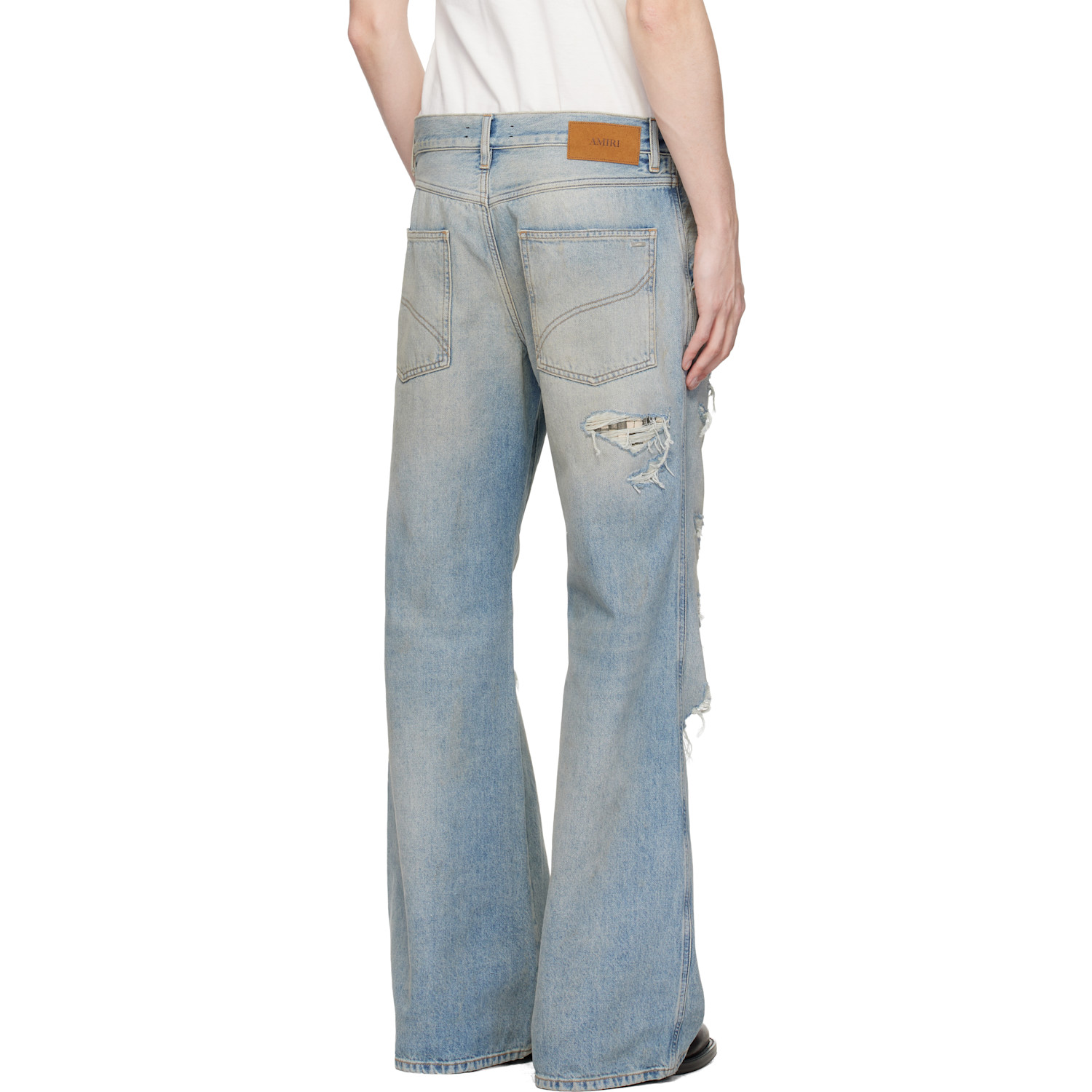  Amiri Blue Checkered Repair Bootcut Jeans 