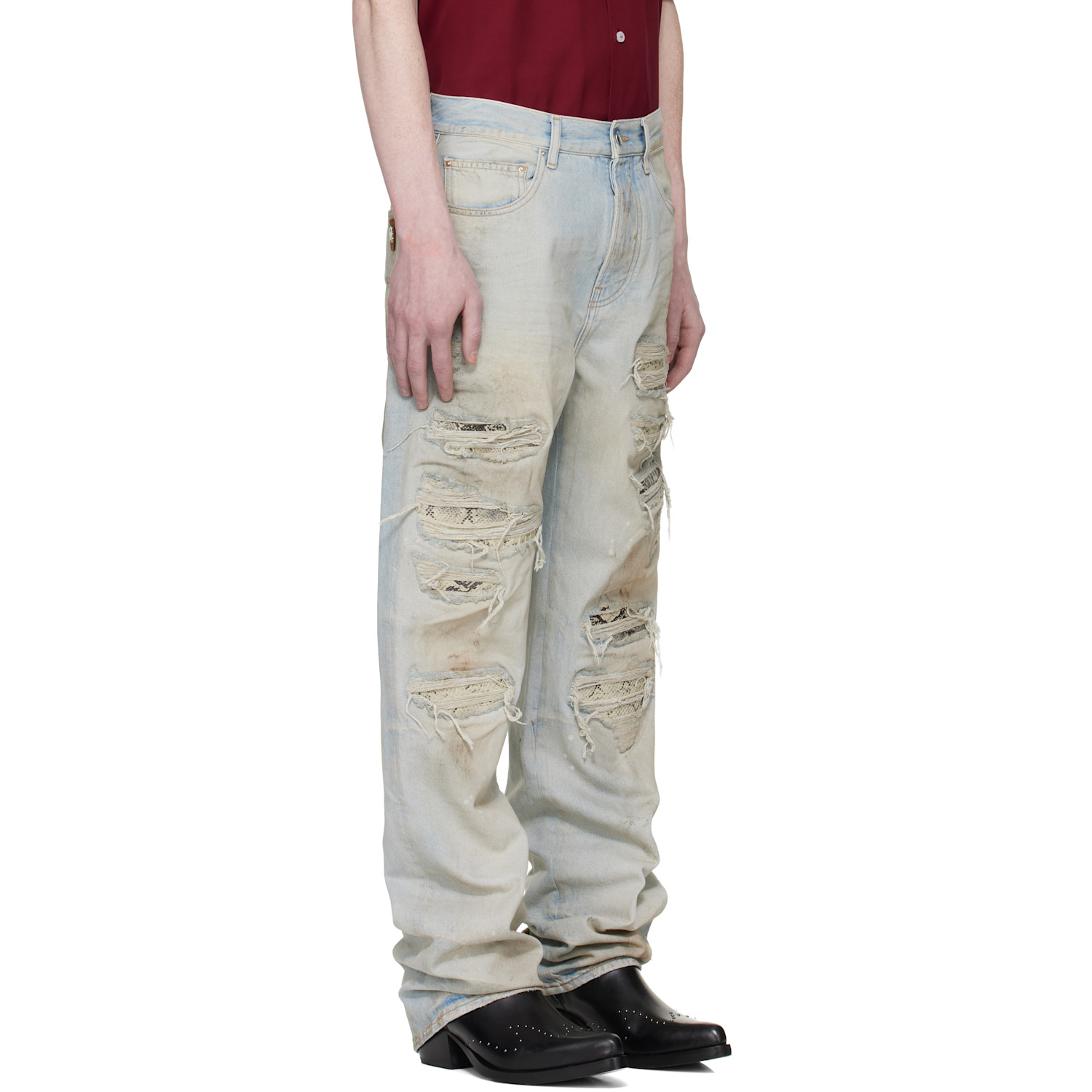  Amiri Blue Snake Thrasher Straight Jeans 