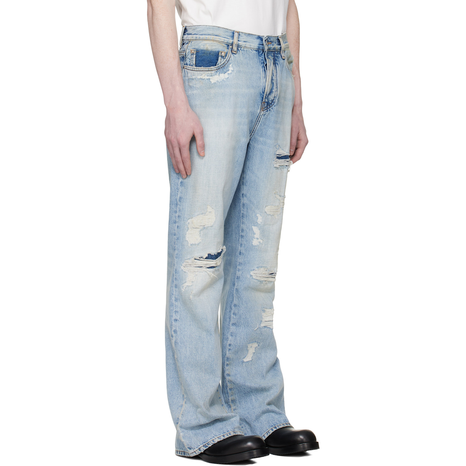  Amiri Blue Distressed Boot Cut Jeans 